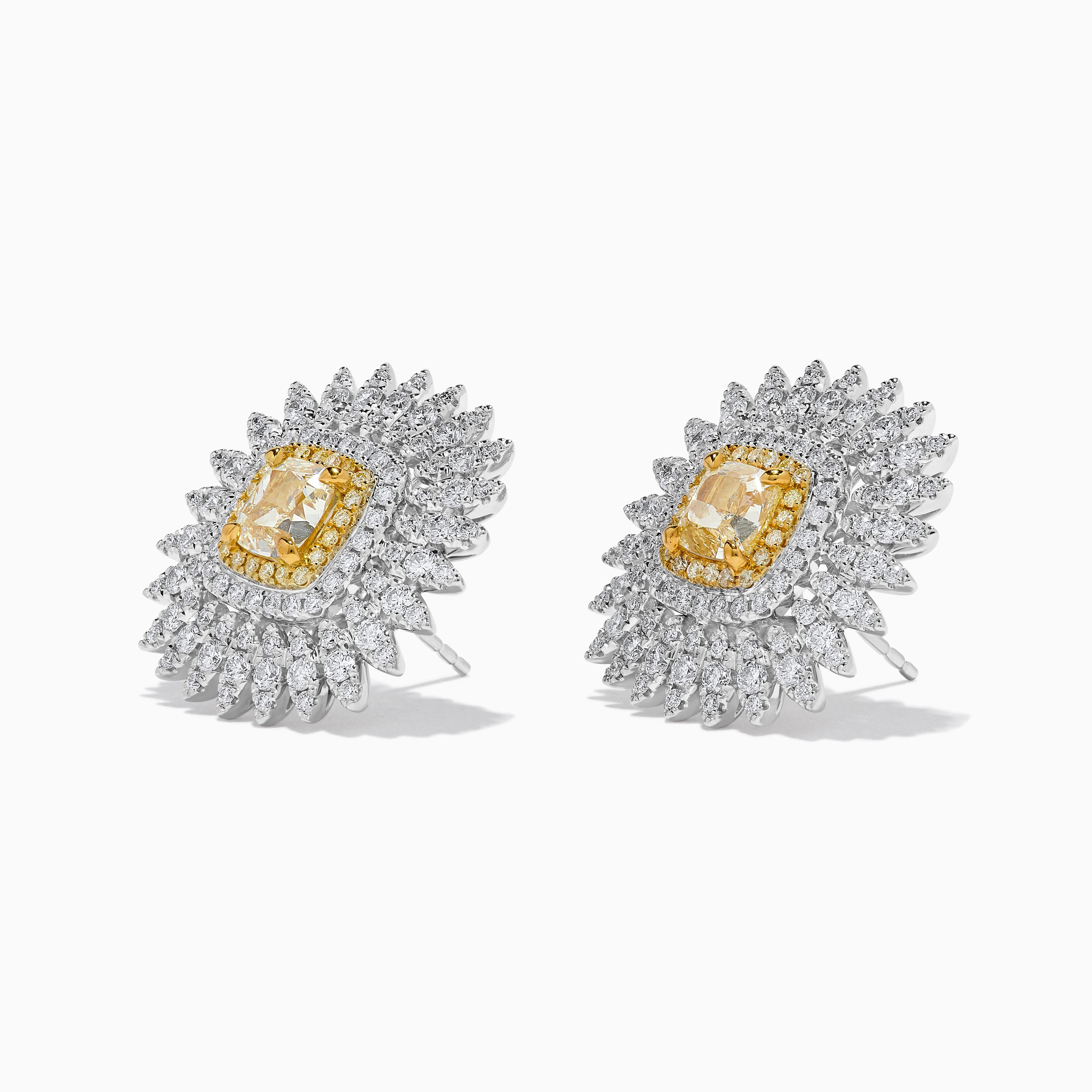 GIA Certified Natural Yellow Cushion Diamond 3.95 Carat TW Gold Stud Earrings