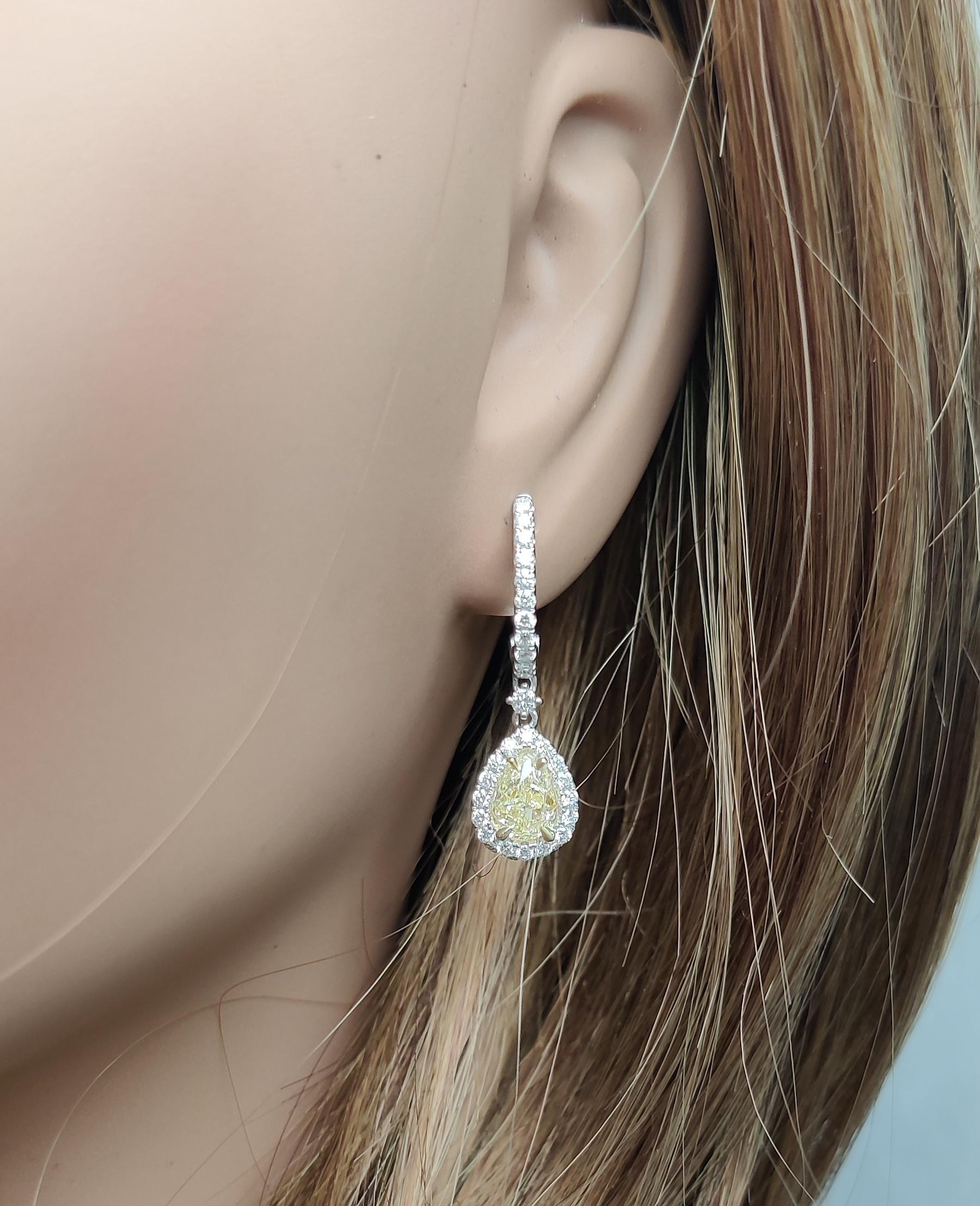 GIA Certified Natural Yellow Pear Diamond 2.88 Carat TW Gold Drop Earrings