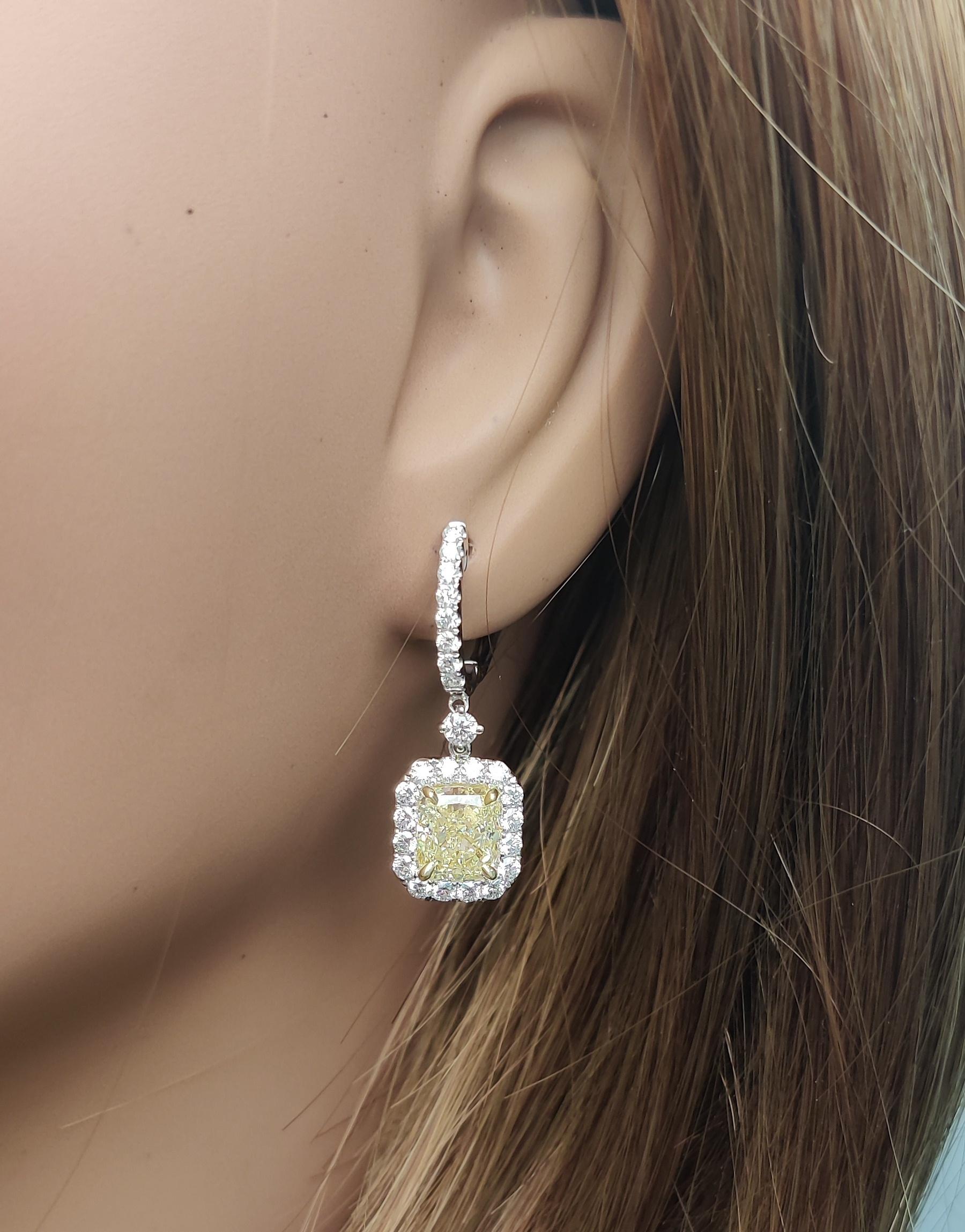 GIA Certified Natural Yellow Cushion Diamond 5.37 Carat TW Gold Drop Earrings