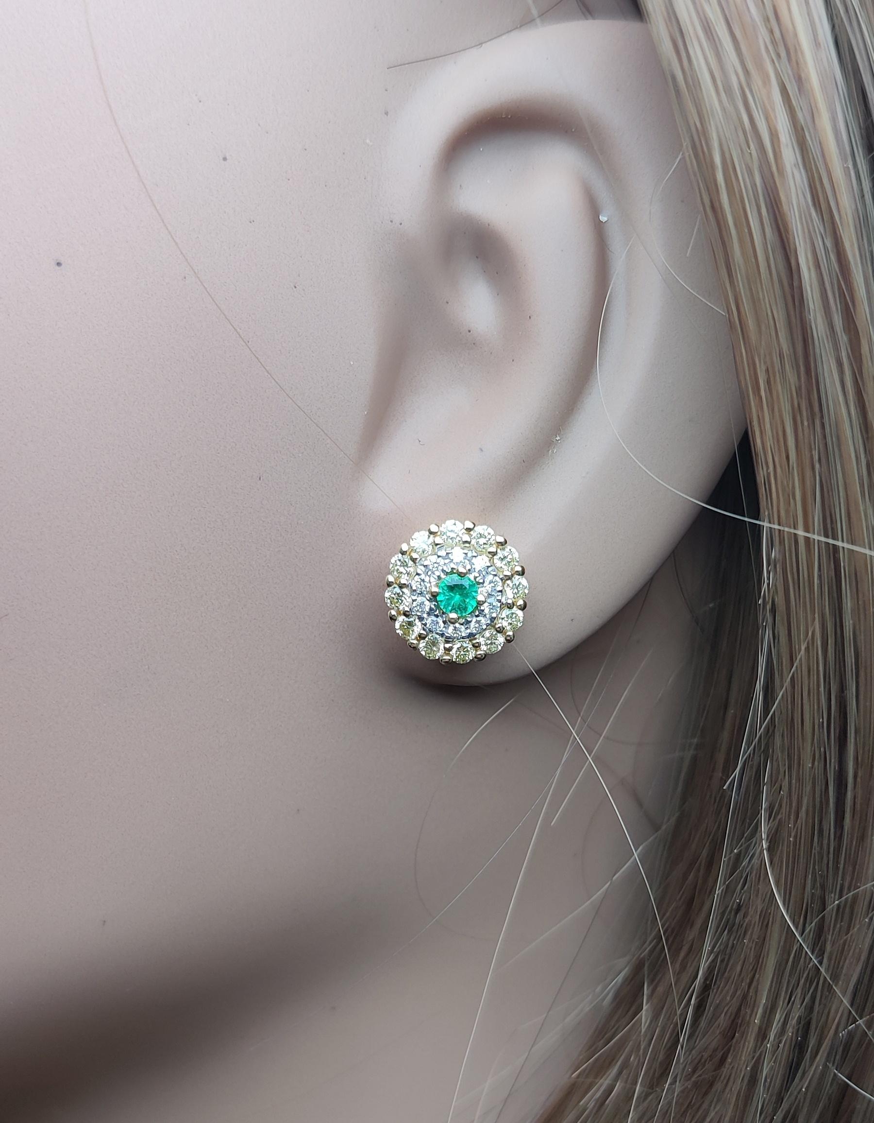 Natural Round Emerald and Diamond 1.00 Carat TW Gold Stud Earrings