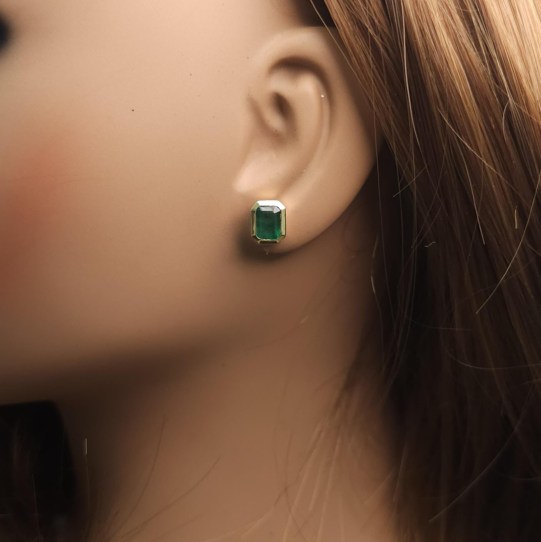 Natural Emerald 2.07 Carat TW Gold Stud Earrings