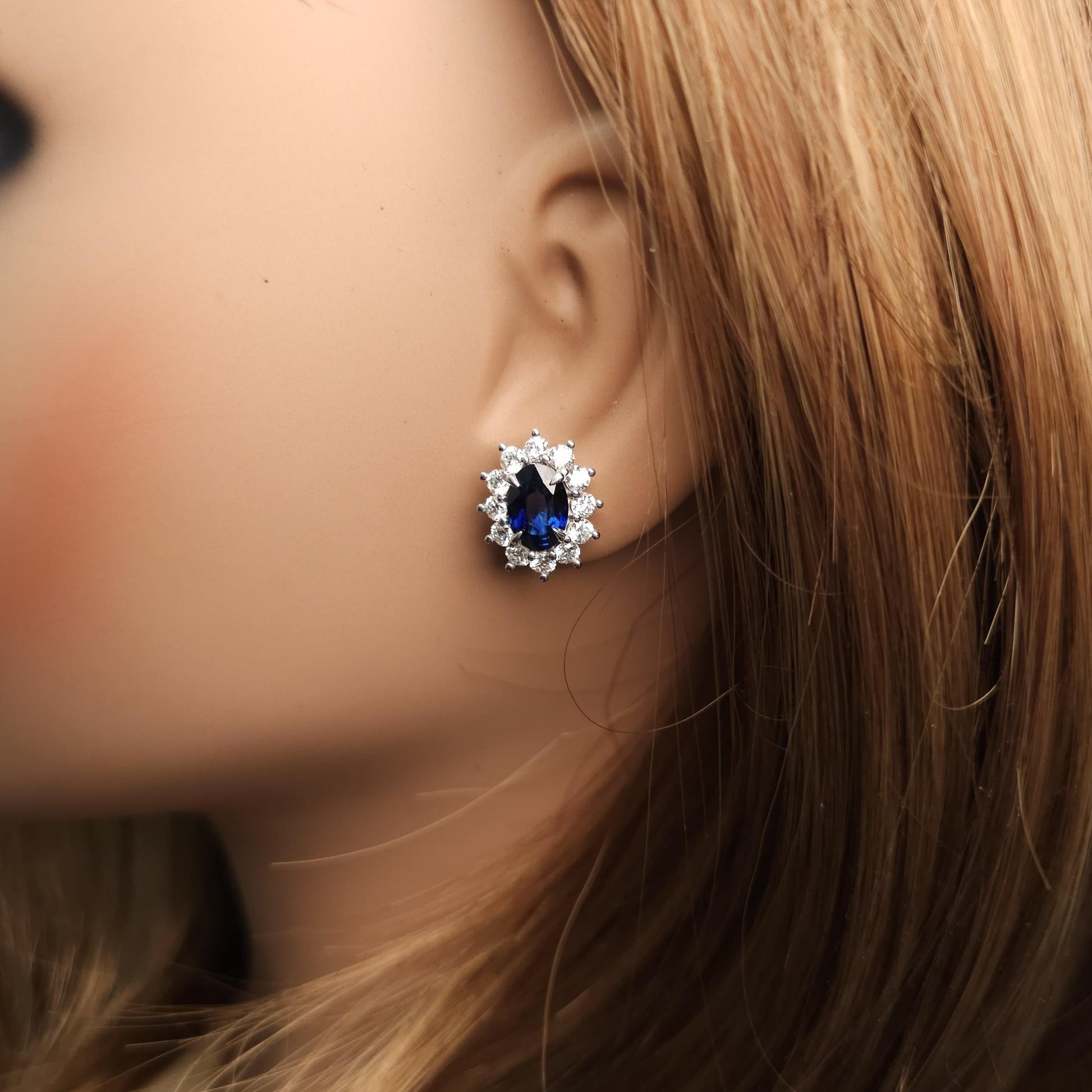 GIA Certified Blue Oval Sapphire and Diamond 5.63 Carat TW Gold Stud Earrings