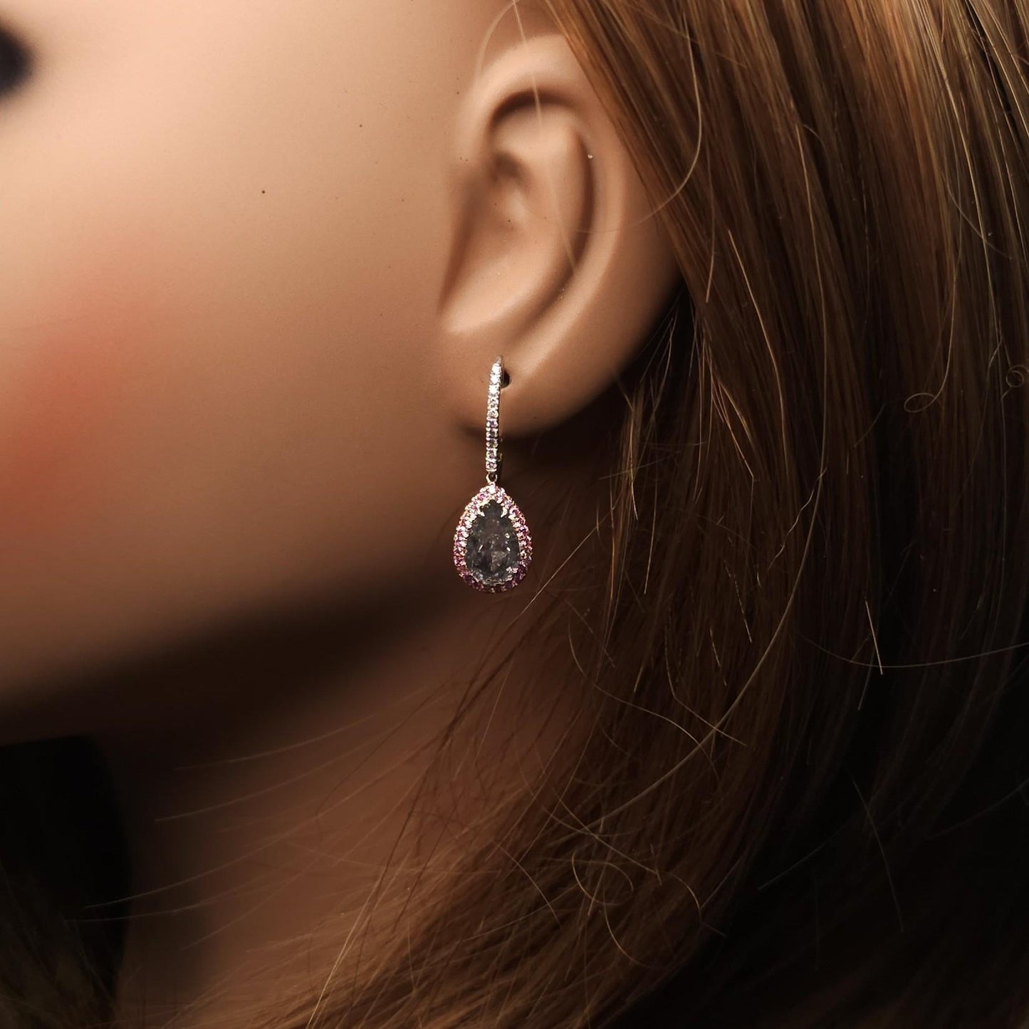 GIA Certified Fancy Gray Pear Diamond 4.58 Carat TW Platinum Drop Earrings