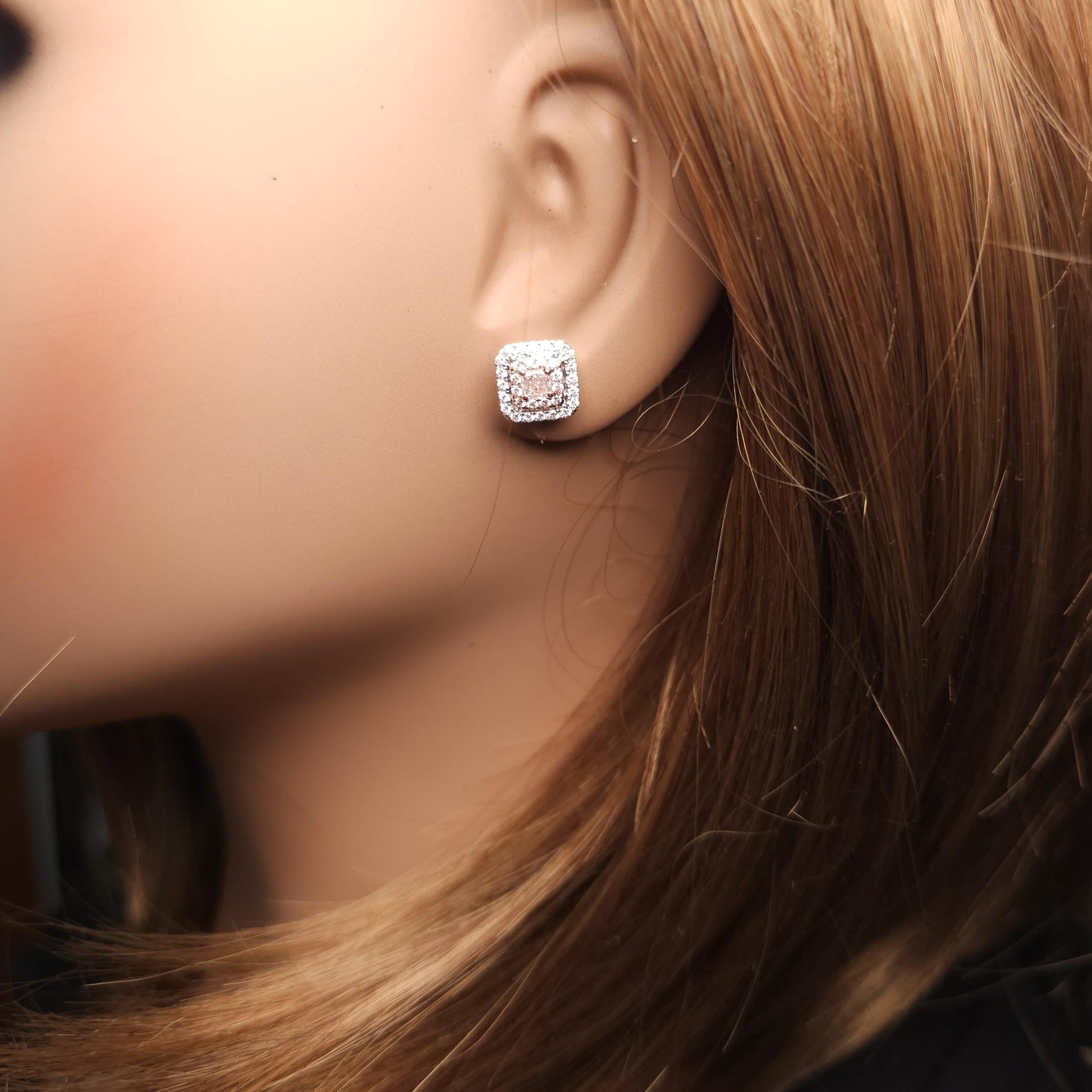 GIA Certified Light Pinkish Brown Radiant Diamond 0.90 Carat TW Gold Earrings