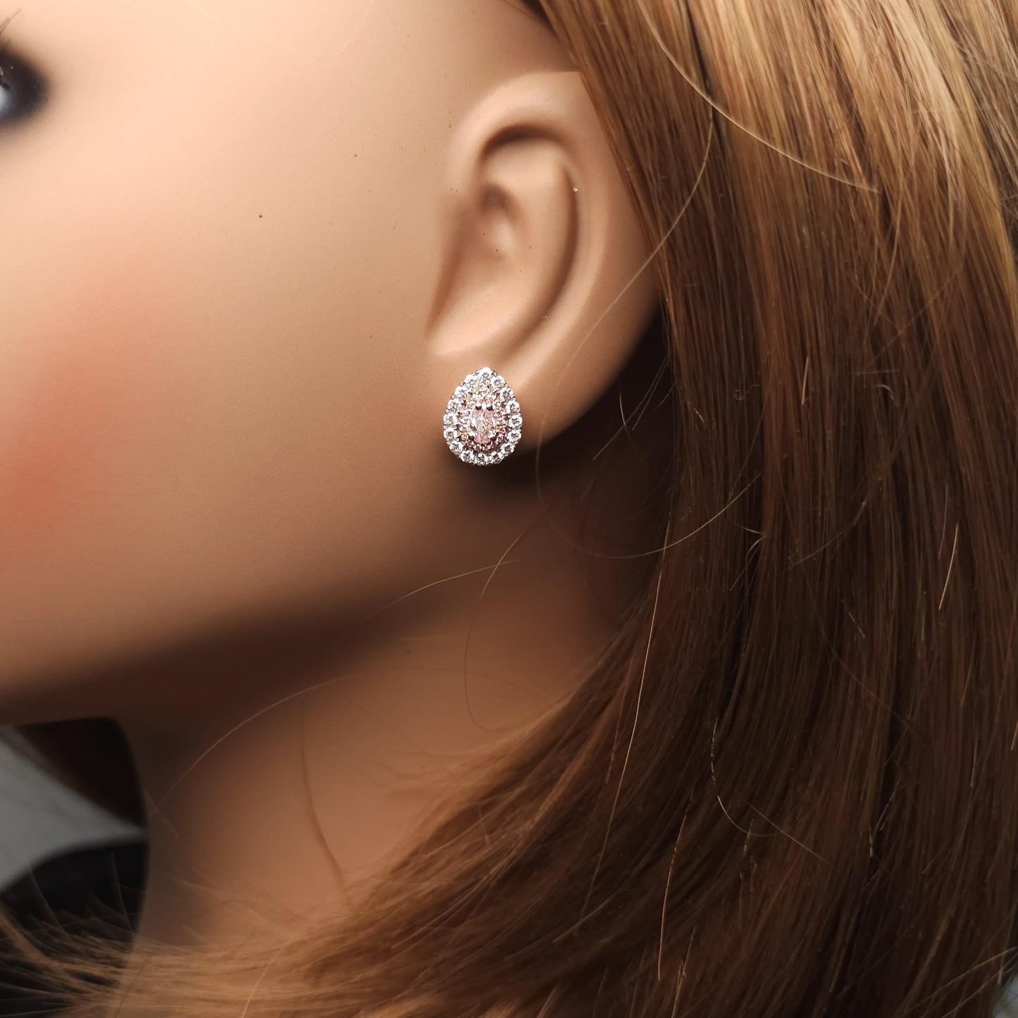 GIA Certified Very Light Pink Pear Diamond 1.15 Carat TW Gold Stud Earrings