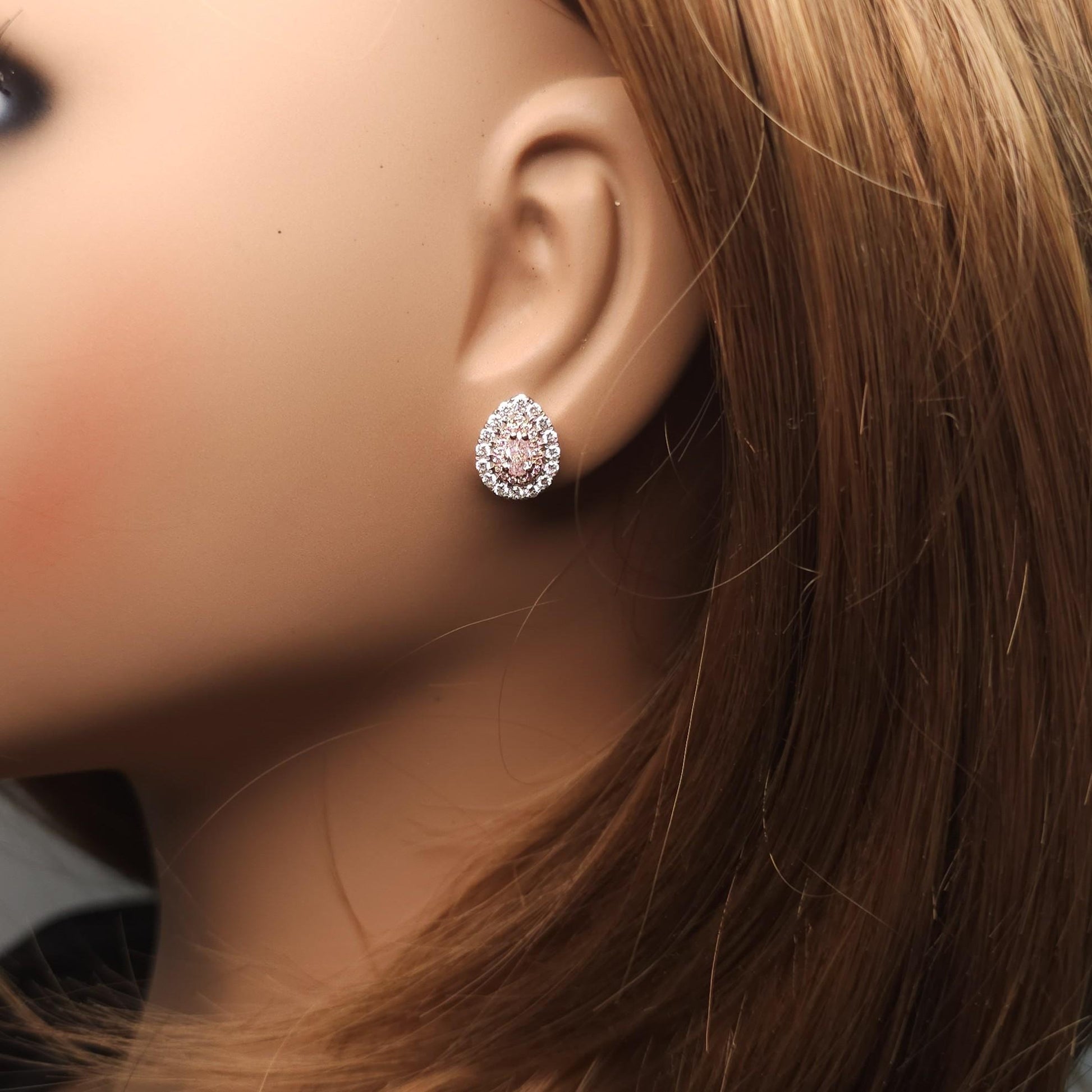 GIA Certified Very Light Pink Pear Diamond 1.15 Carat TW Gold Stud Earrings
