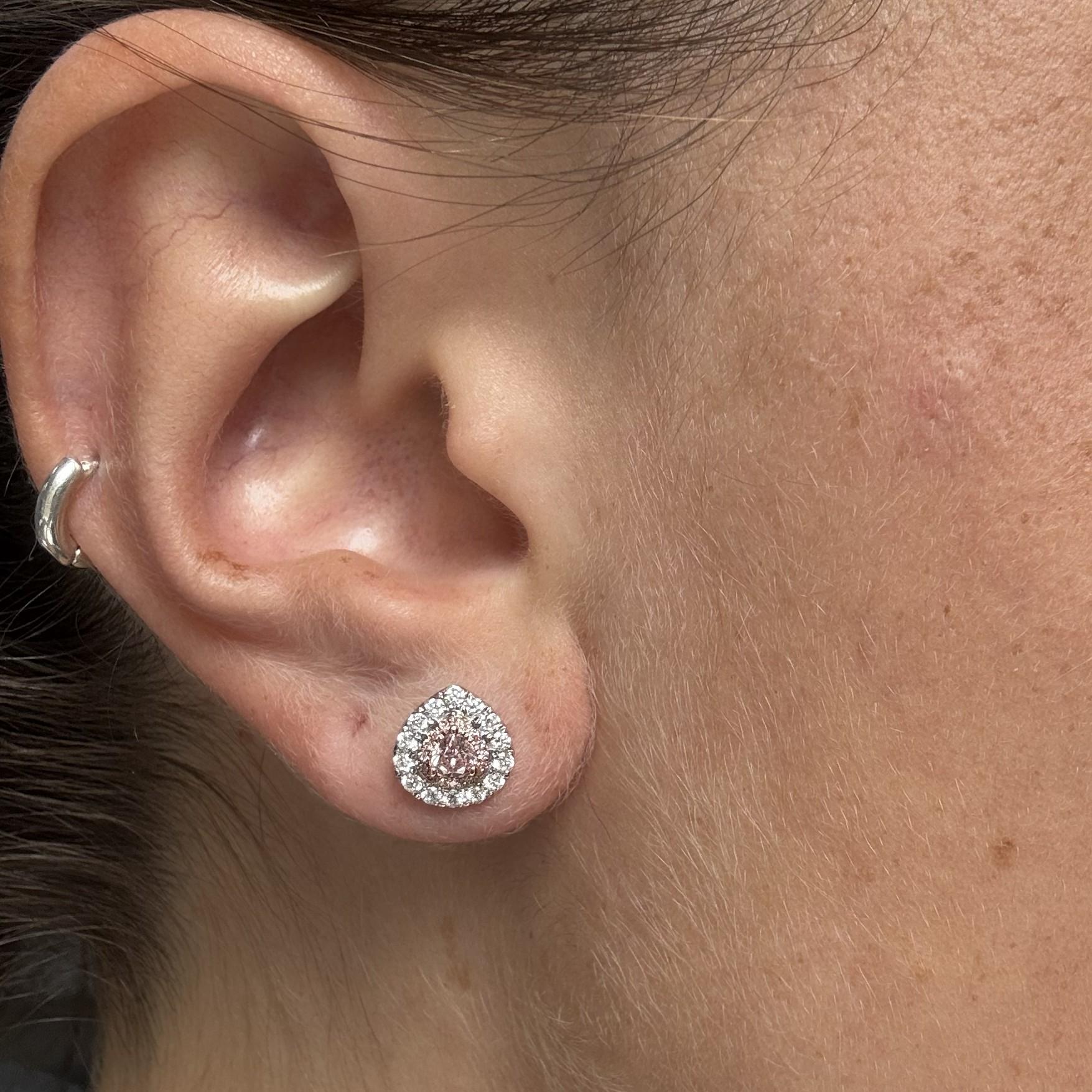 GIA Natural Fancy Brownish Pink Heart Diamond 0.76 Carat TW Gold Earrings