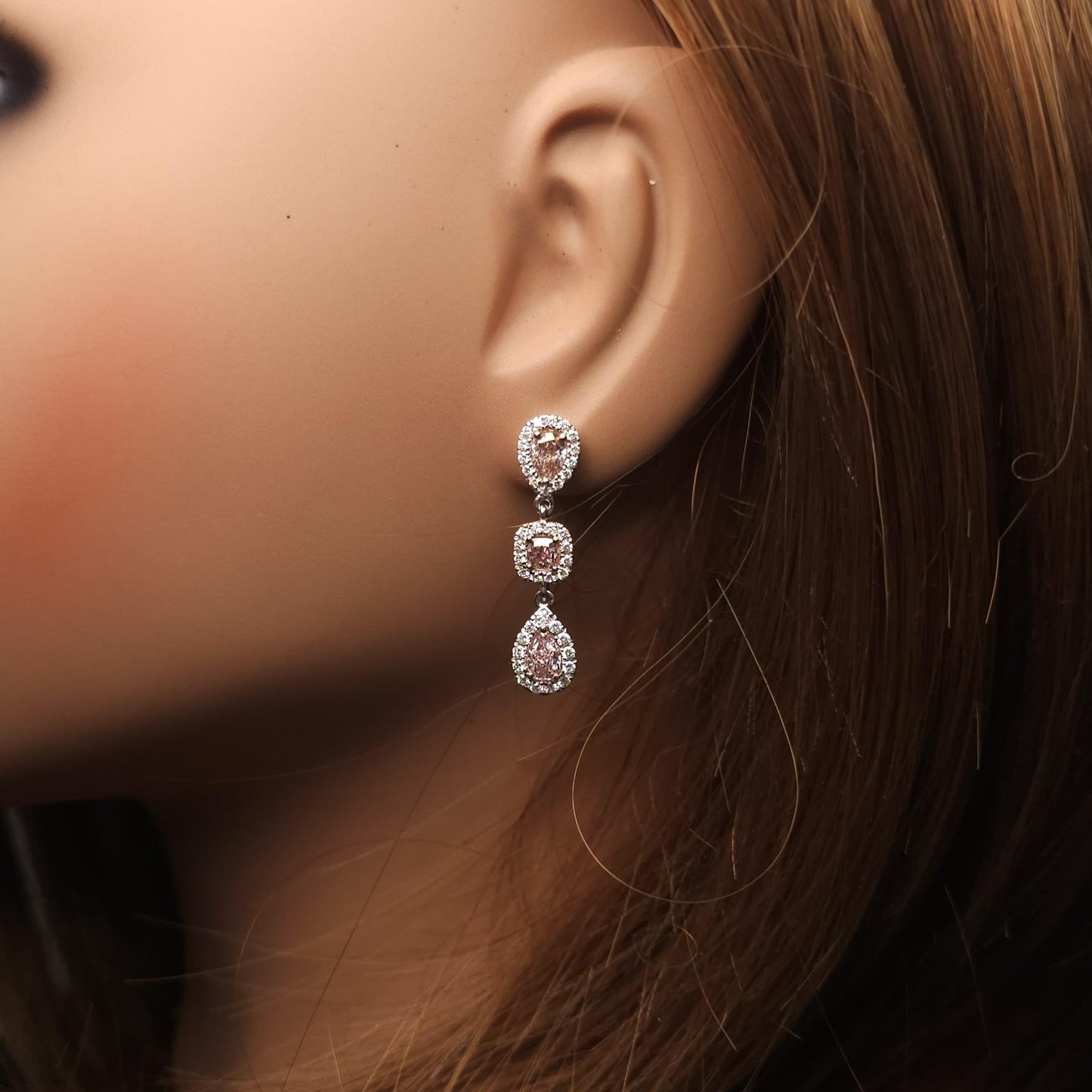 GIA Certified Fancy Brown-Pink Pear Diamond 2.58 Carat TW Gold Drop Earrings
