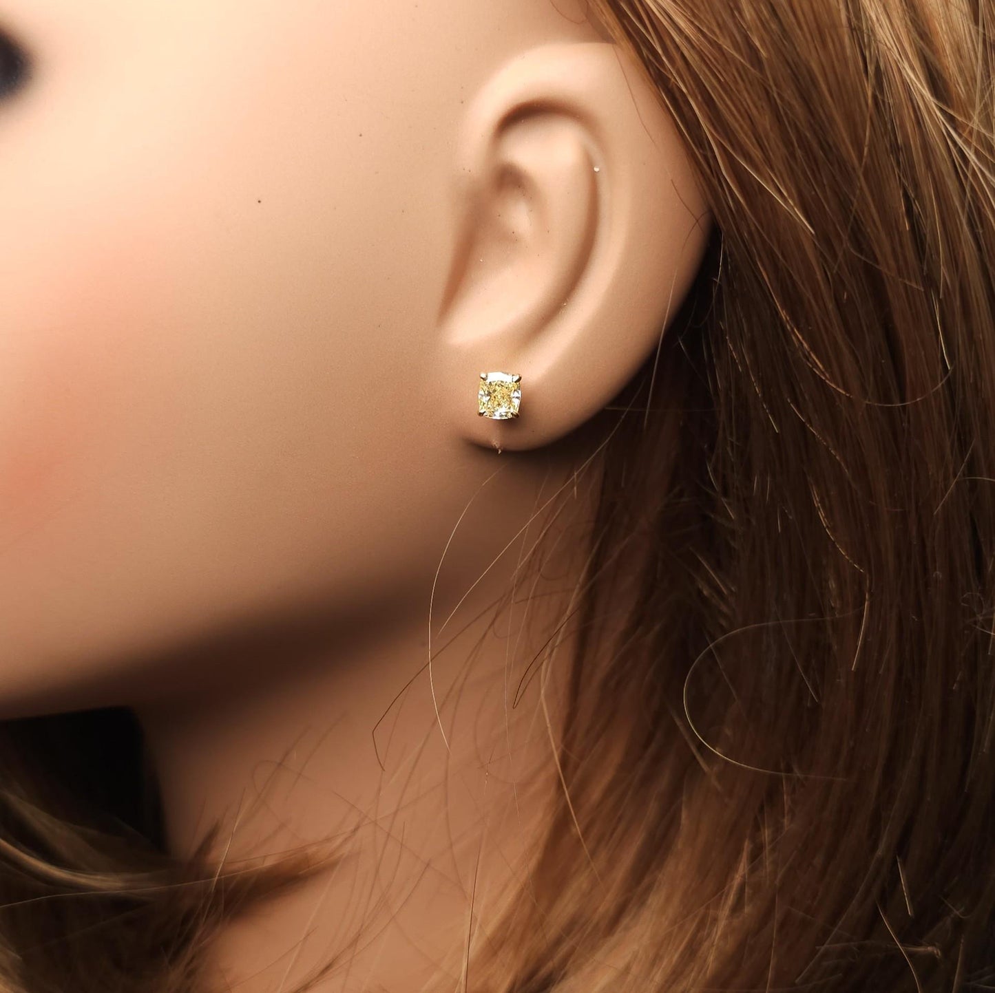 GIA Certified Fancy Light Yellow Cushion Diamond 1.42 CT TW Gold Stud Earrings