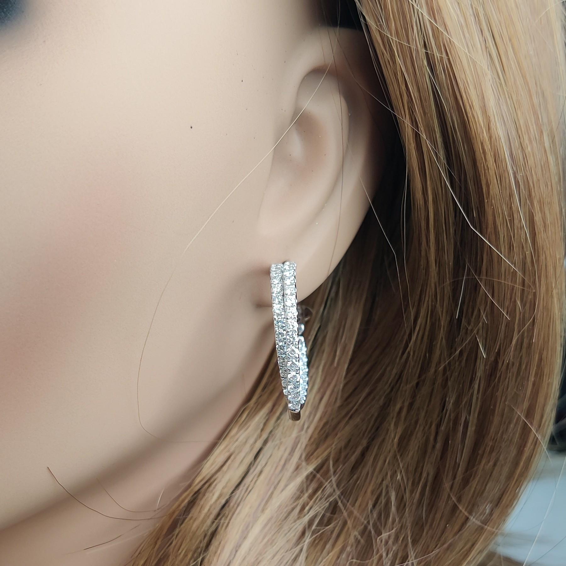 Natural White Round Diamond 2.70 Carat TW White Gold Hoop Earrings