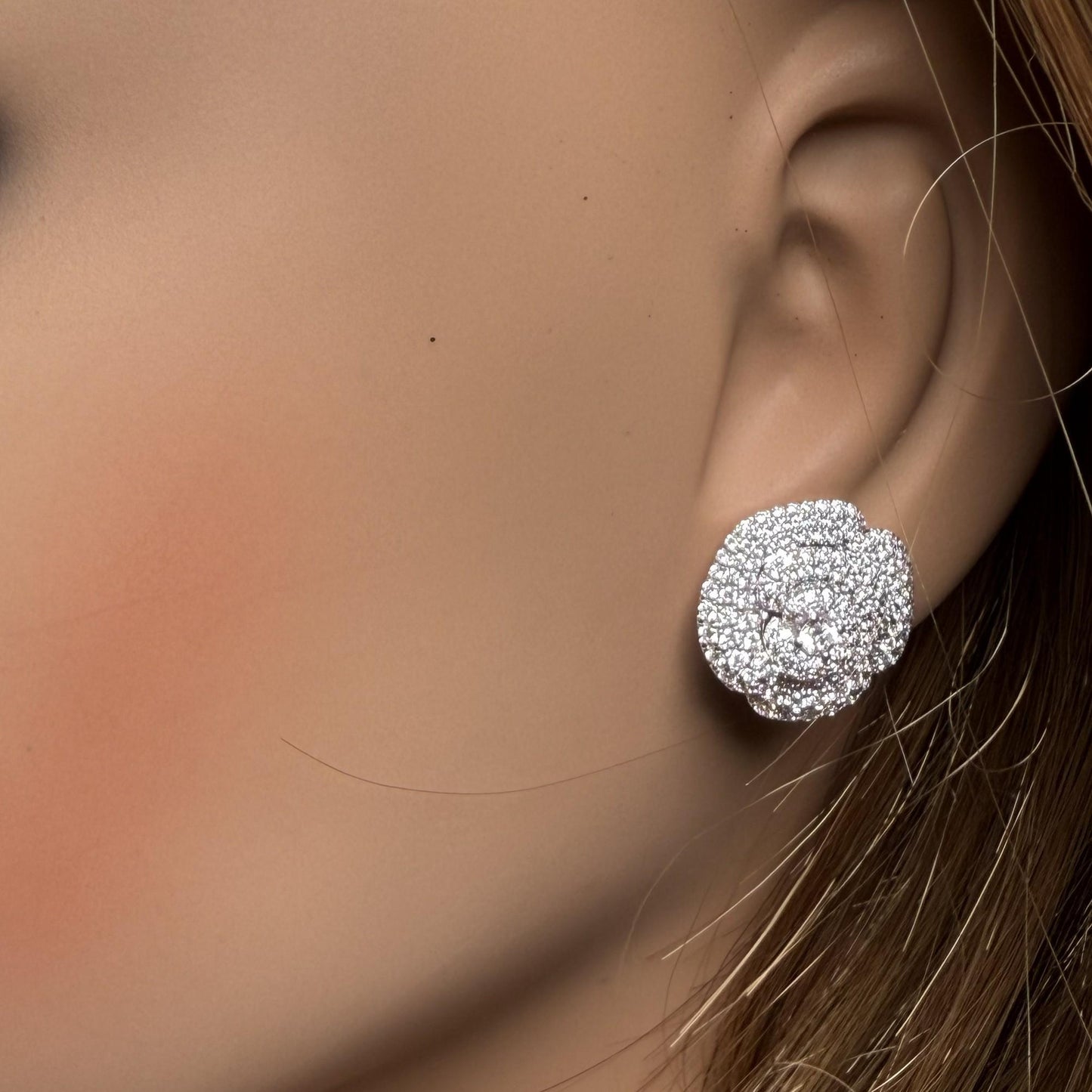 Natural White Round Diamond 1.55 Carat TW Gold Earrings