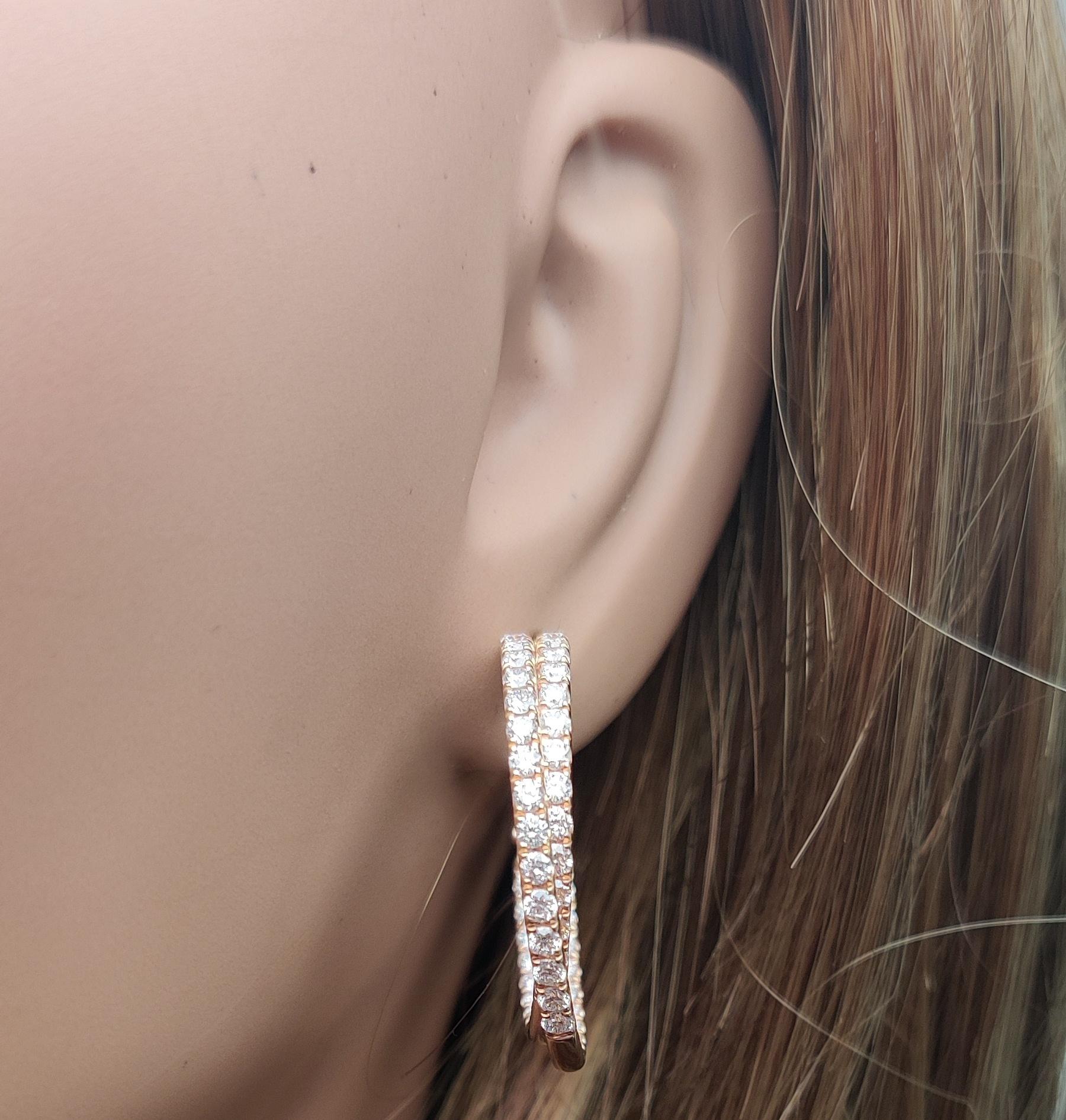 Natural White Round Diamond 2.62 Carat TW Rose Gold Hoop Earrings