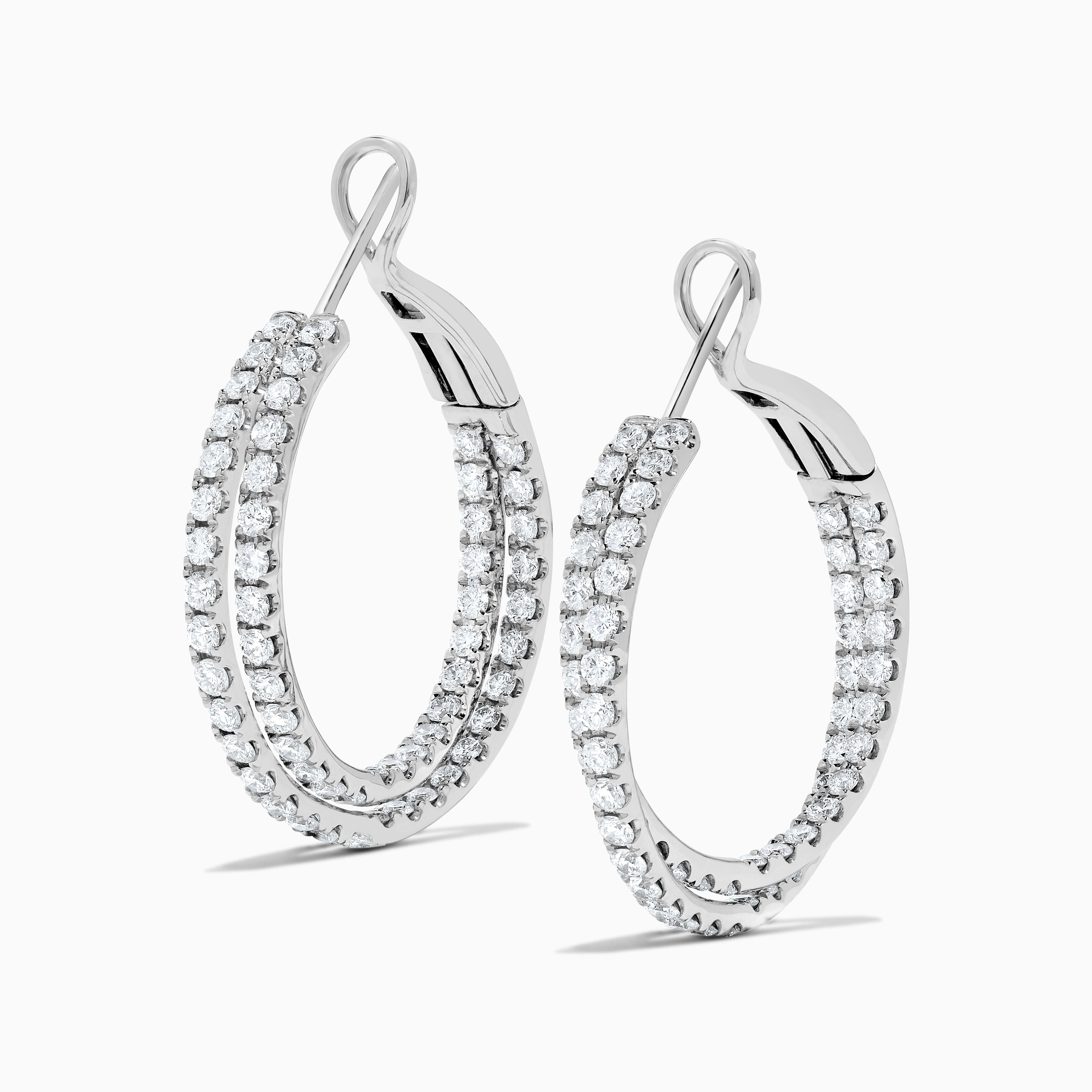 Natural White Round Diamond 2.61 Carat TW White Gold Hoop Earrings