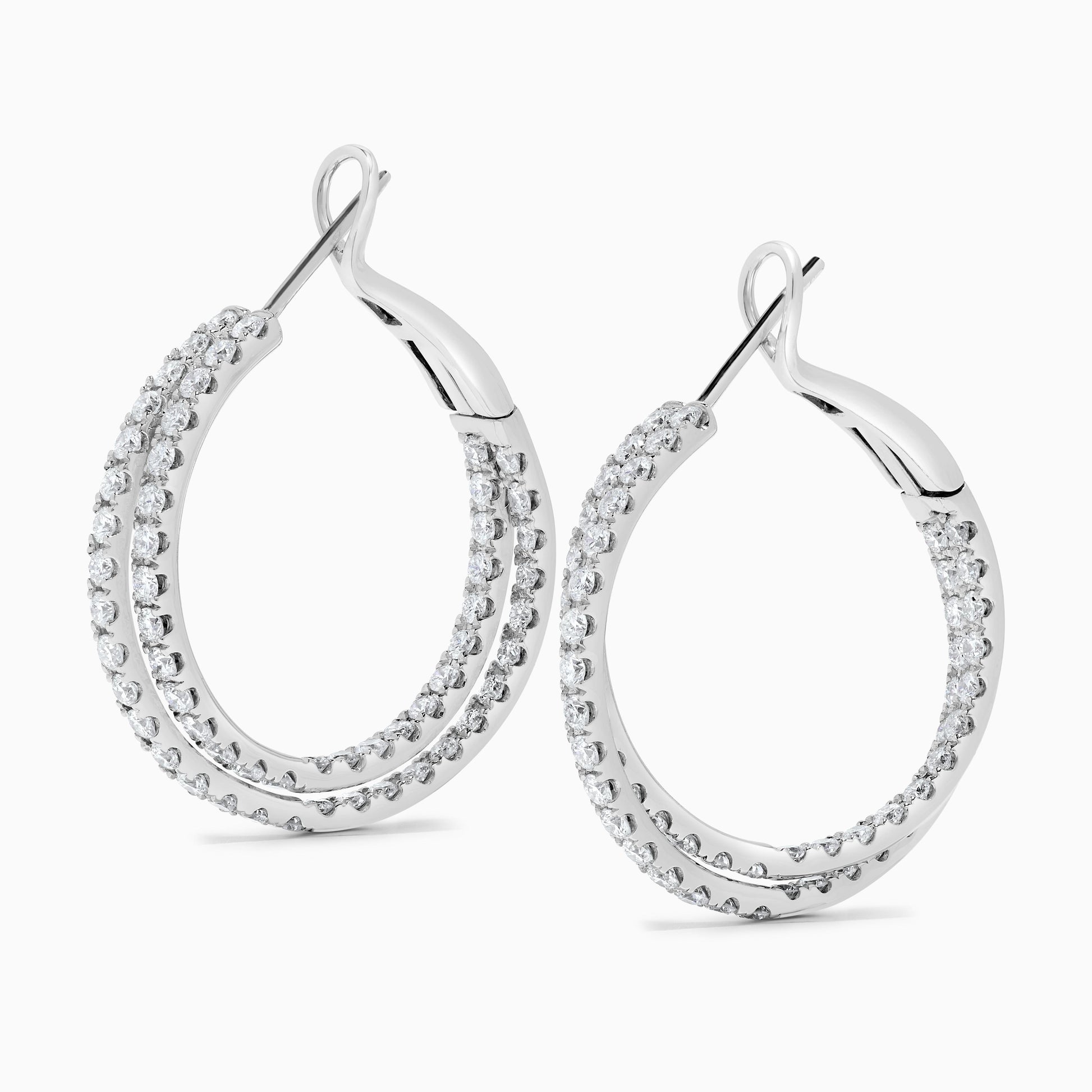 Natural White Round Diamond 2.61 Carat TW White Gold Hoop Earrings