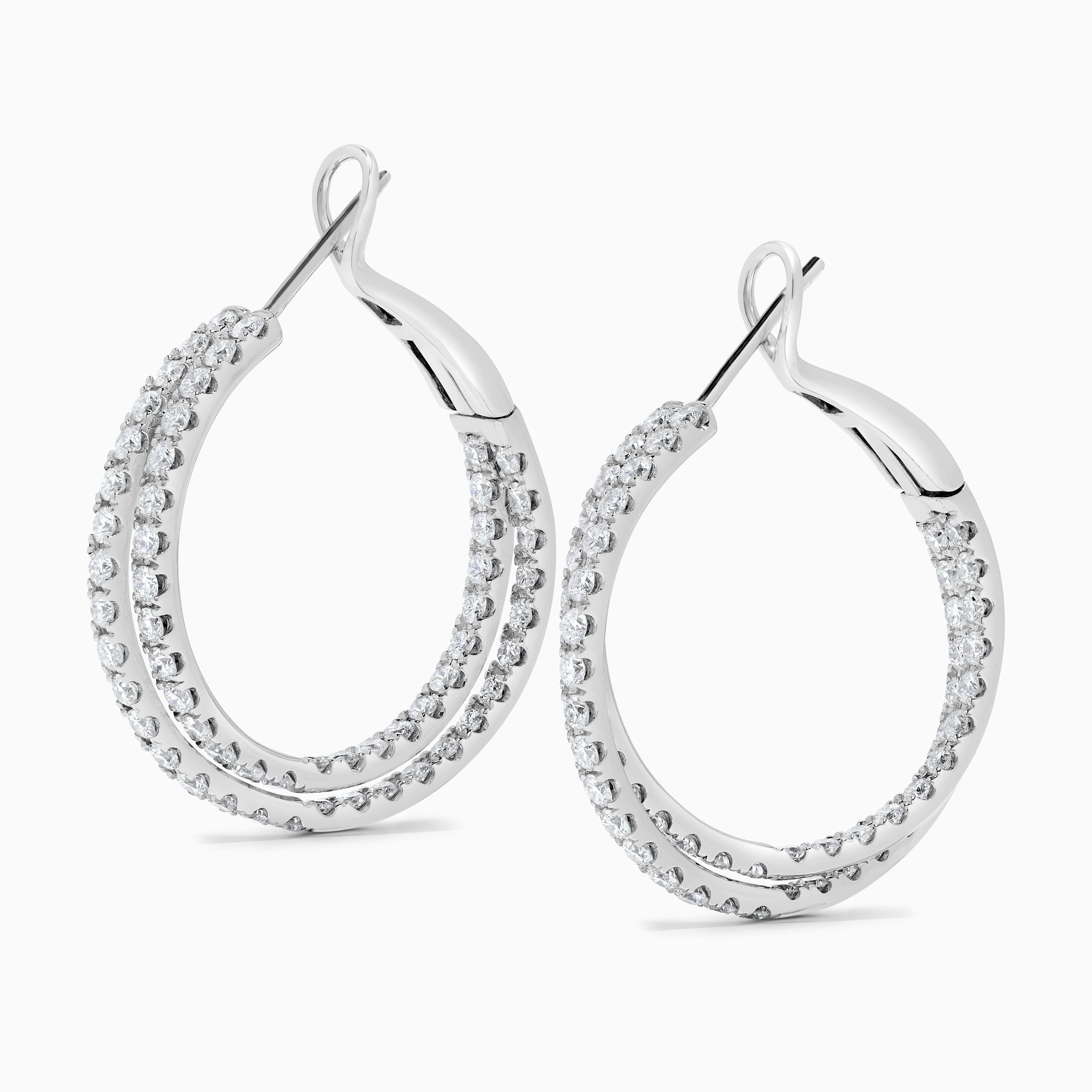 Natural White Round Diamond 2.61 Carat TW White Gold Hoop Earrings