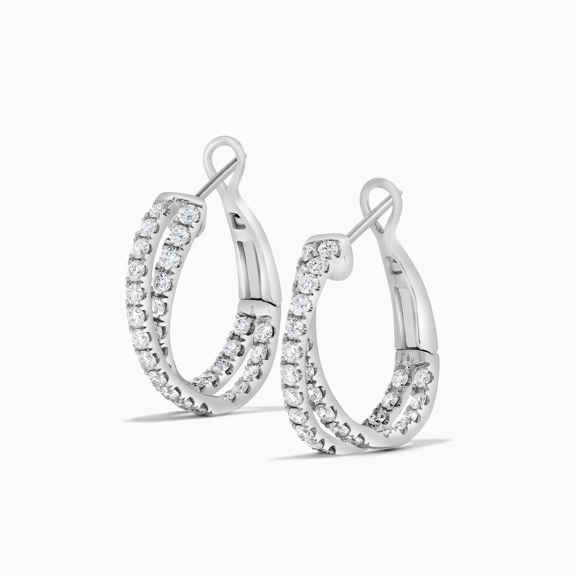 Natural White Round Diamond 1.66 Carat TW White Gold Hoop Earrings