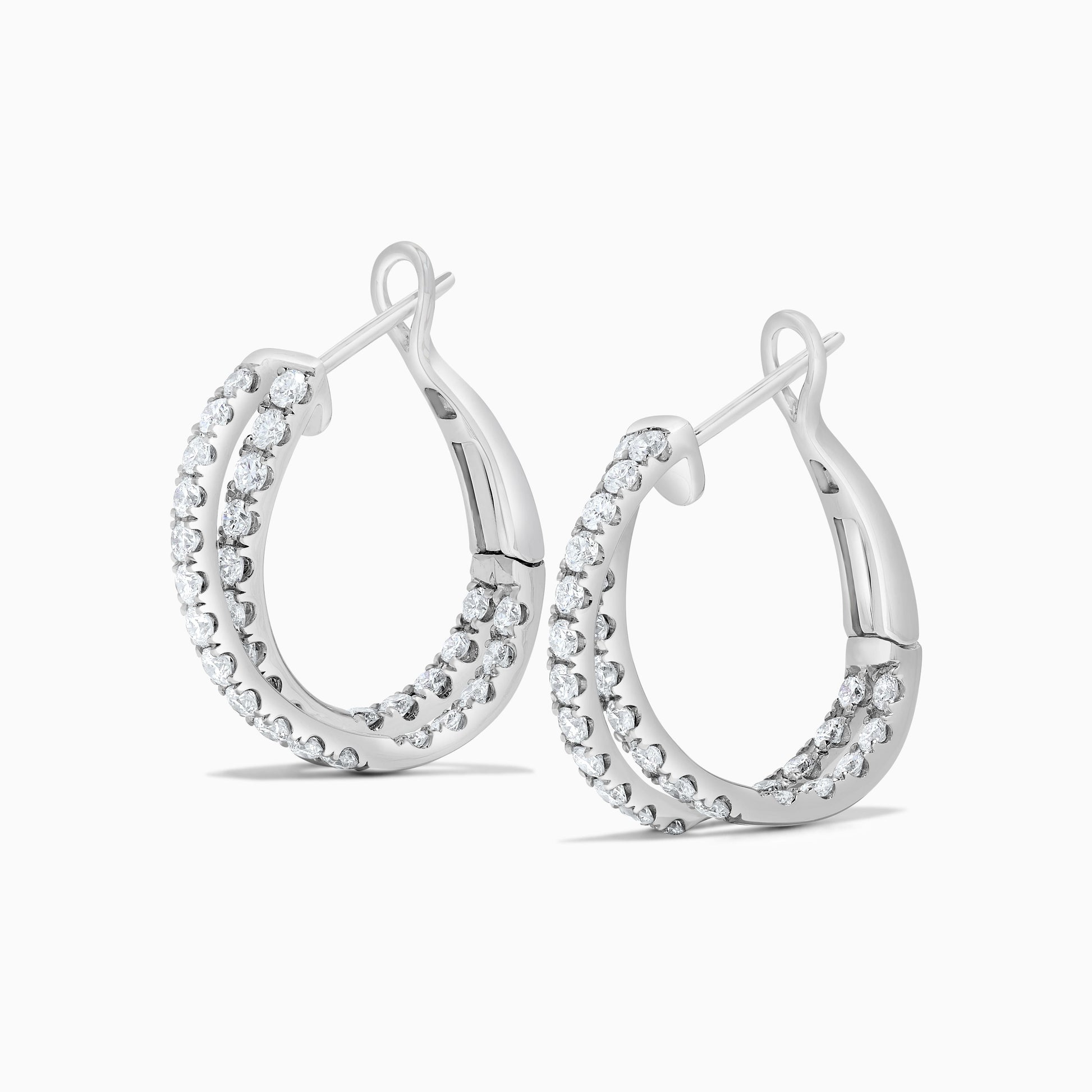Natural White Round Diamond 1.66 Carat TW White Gold Hoop Earrings