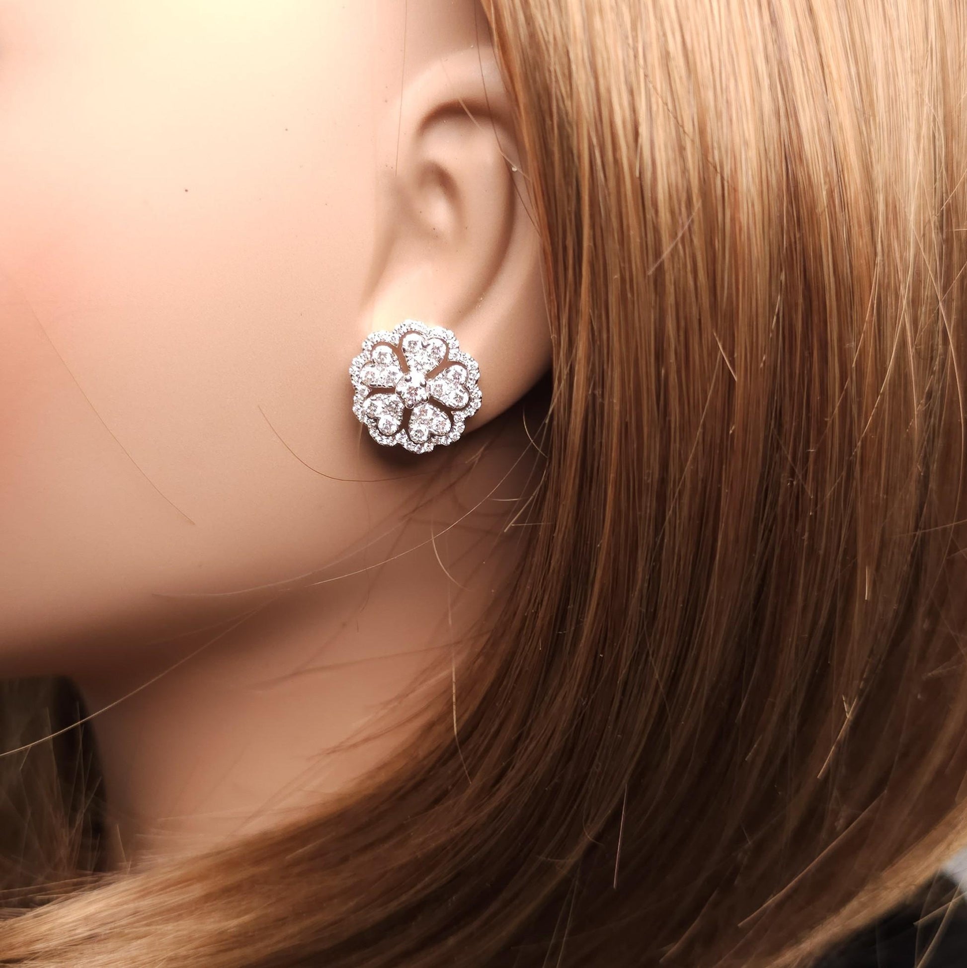 Natural White Round Diamond 2.40 Carat TW White Gold Stud Earrings