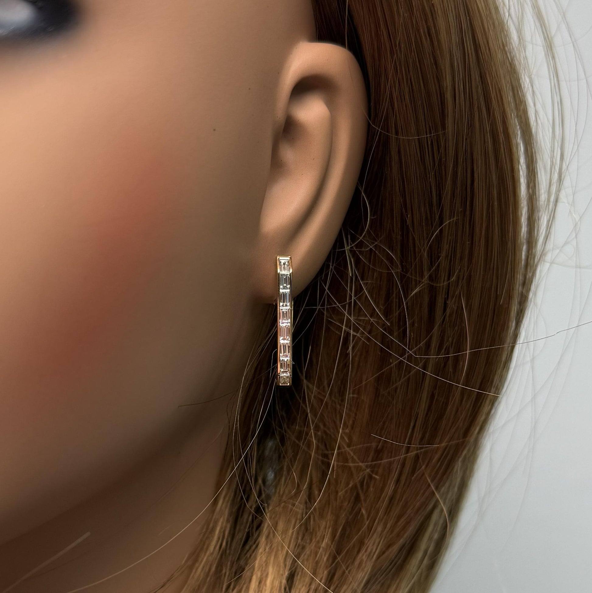Natural White Baguette Diamond 1.09 Carat TW Gold Earrings