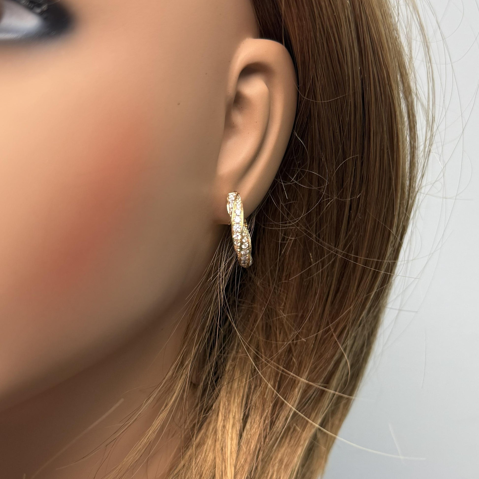 Natural White Round Diamond 2.01 Carat TW Gold Earrings