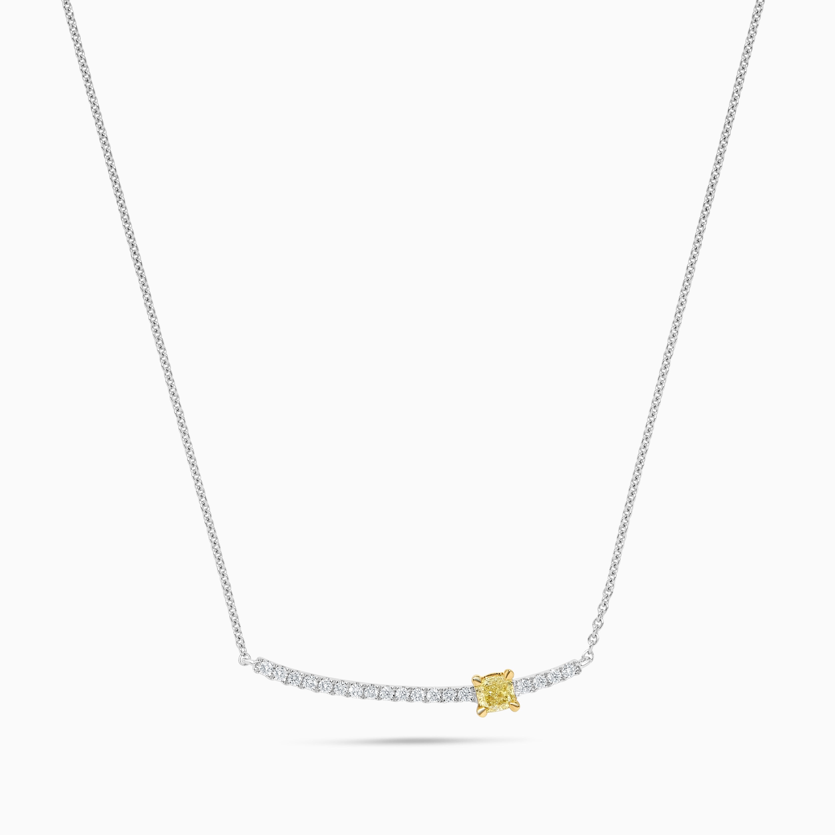 Natural Yellow Cushion Diamond .37 Carat TW Gold Drop Necklace