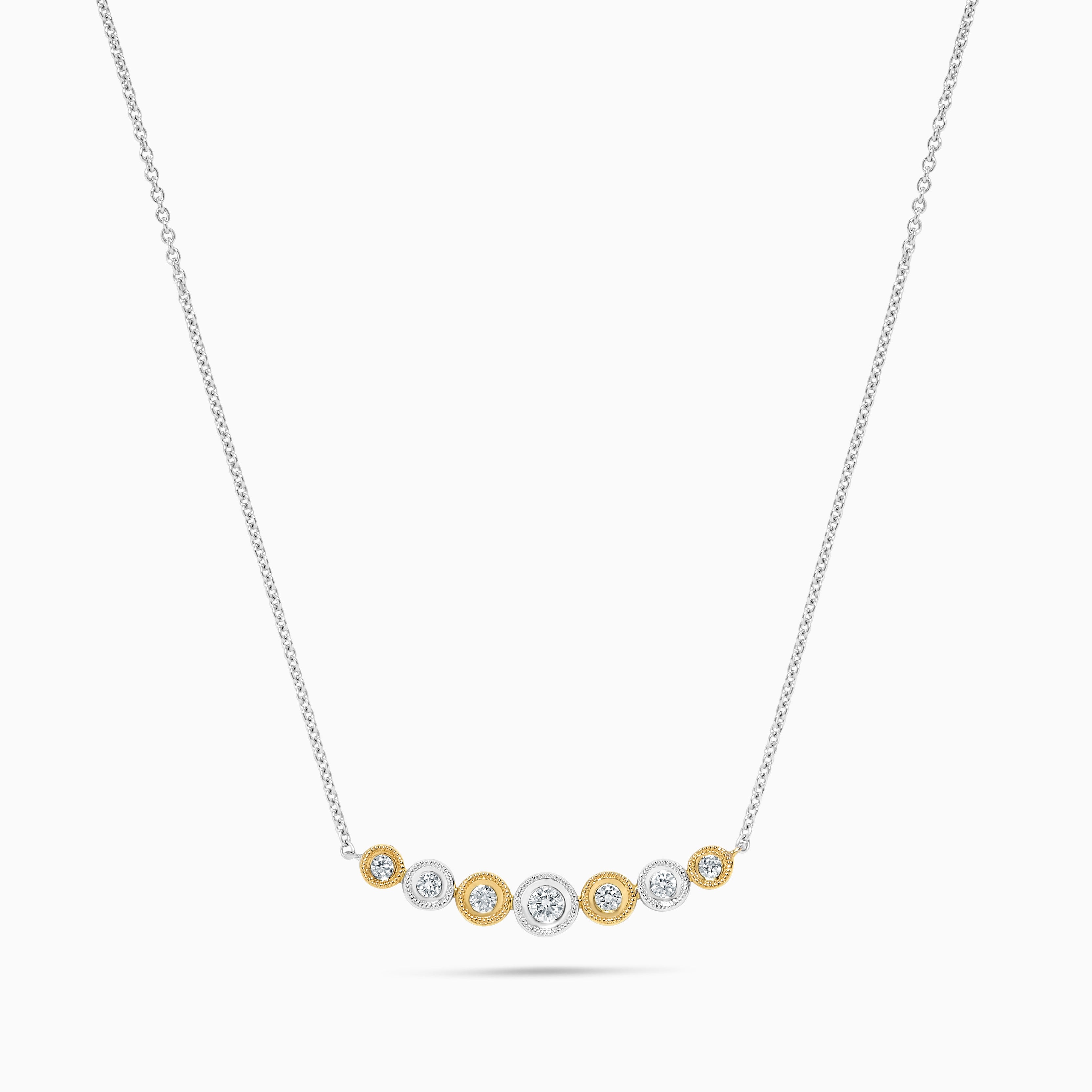Natural Yellow Round and White Diamond .21 Carat TW Gold Necklace