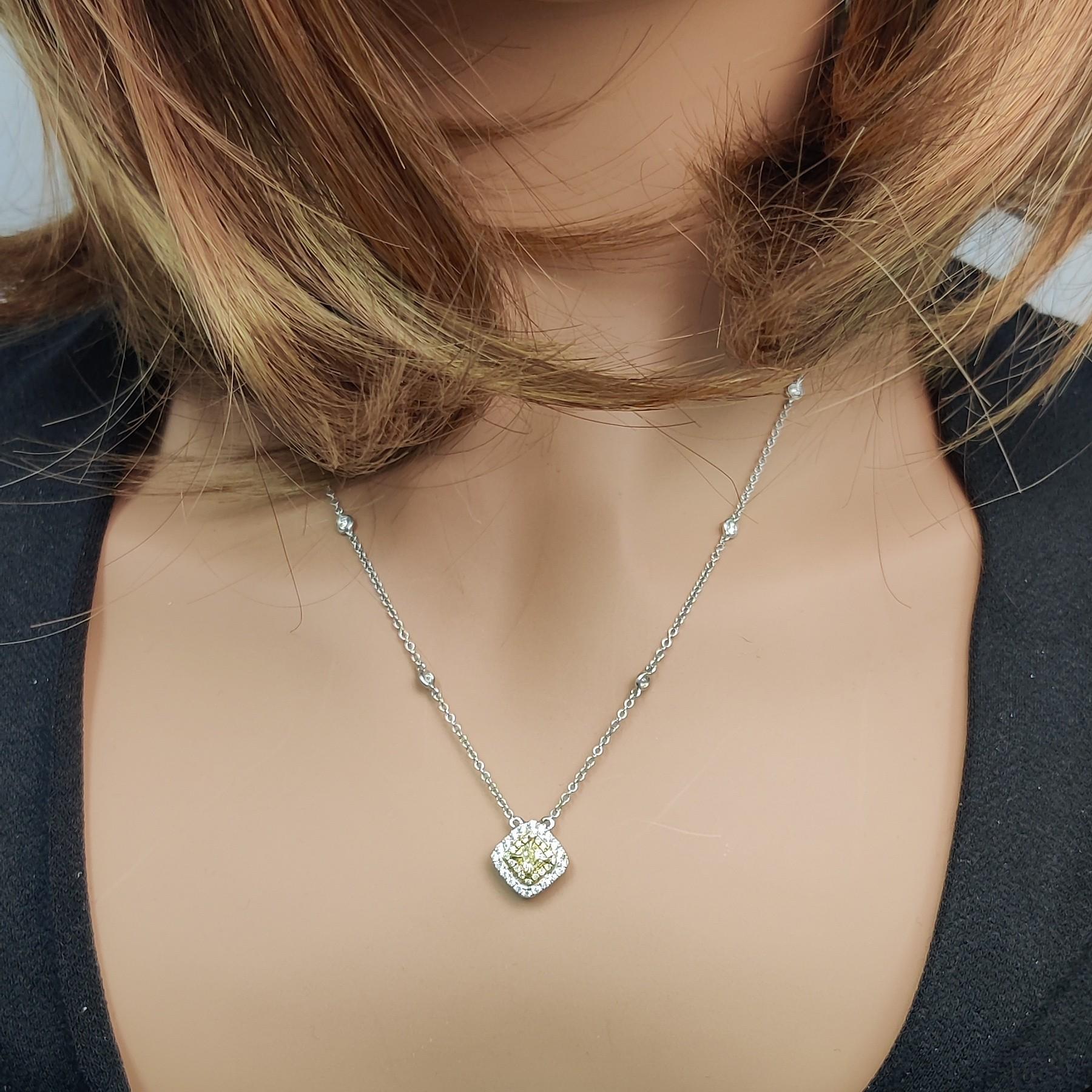Natural Yellow Radiant Diamond 0.71 Carat TW Gold Drop Necklace