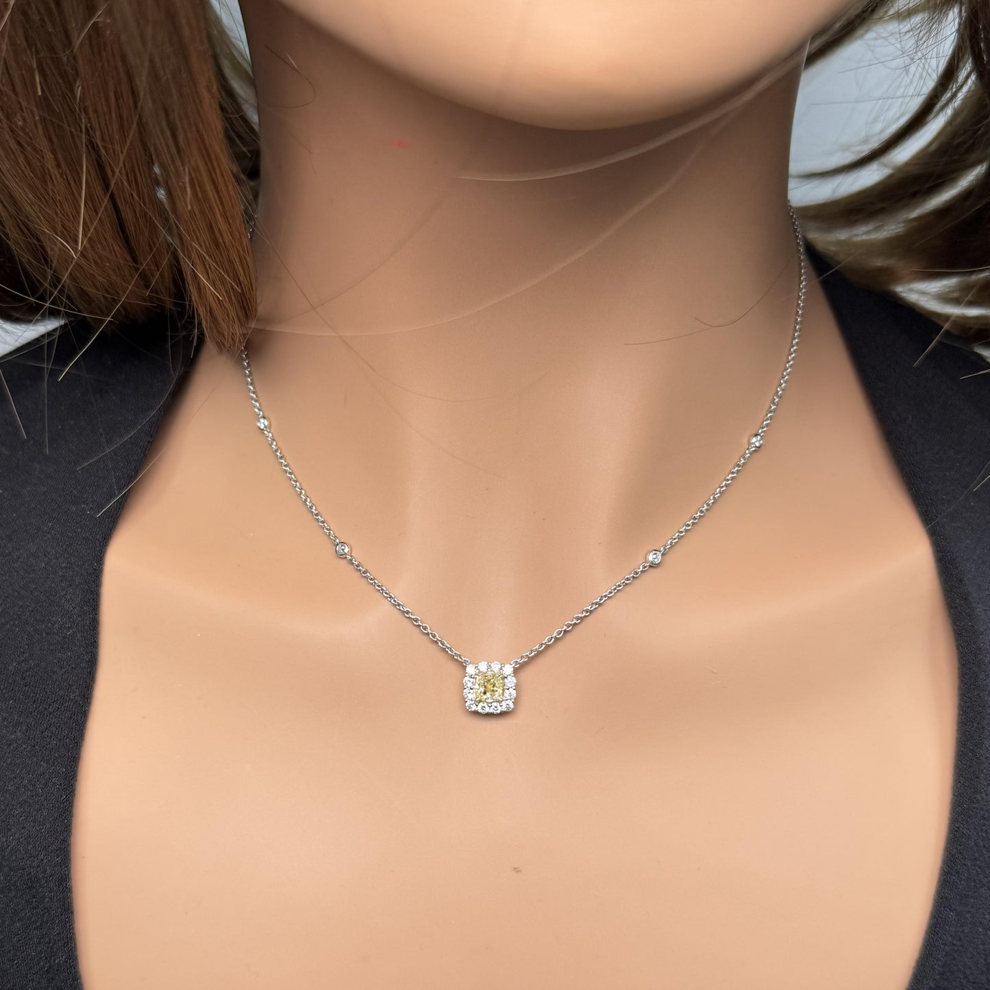 Natural Yellow Cushion Diamond 1.08 Carat TW Gold Necklace