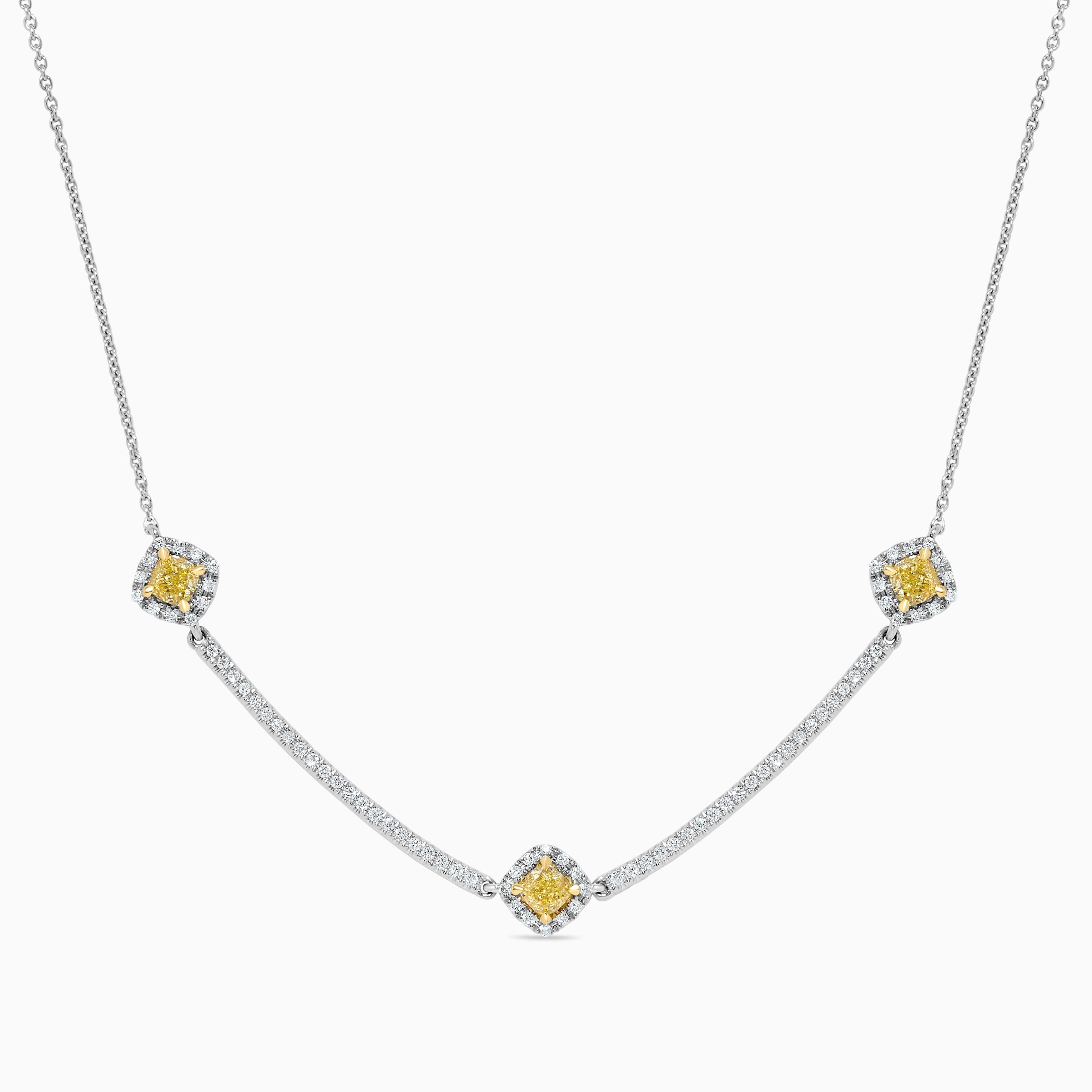 Natural Yellow Cushion and White Diamond 1.11 Carat Tw Gold Drop Necklace