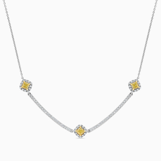 Natural Yellow Cushion and White Diamond 1.11 Carat Tw Gold Drop Necklace