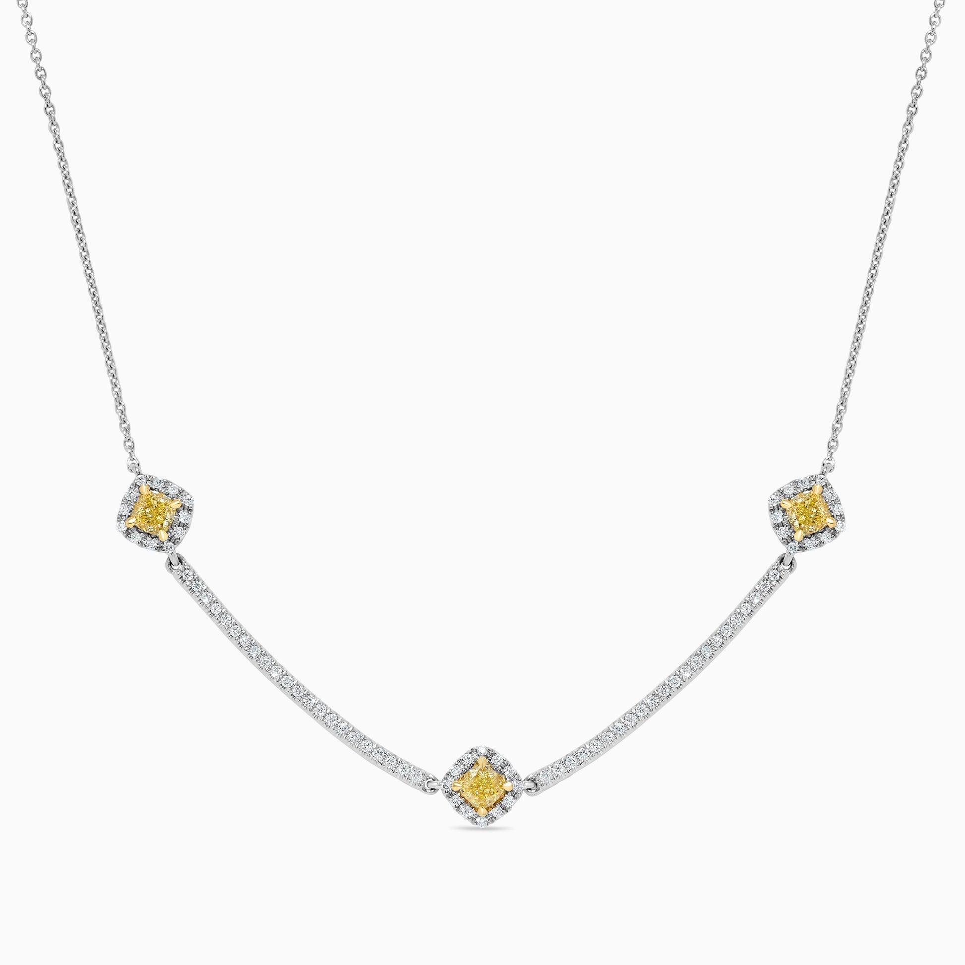 Natural Yellow Cushion and White Diamond 1.11 Carat Tw Gold Drop Necklace