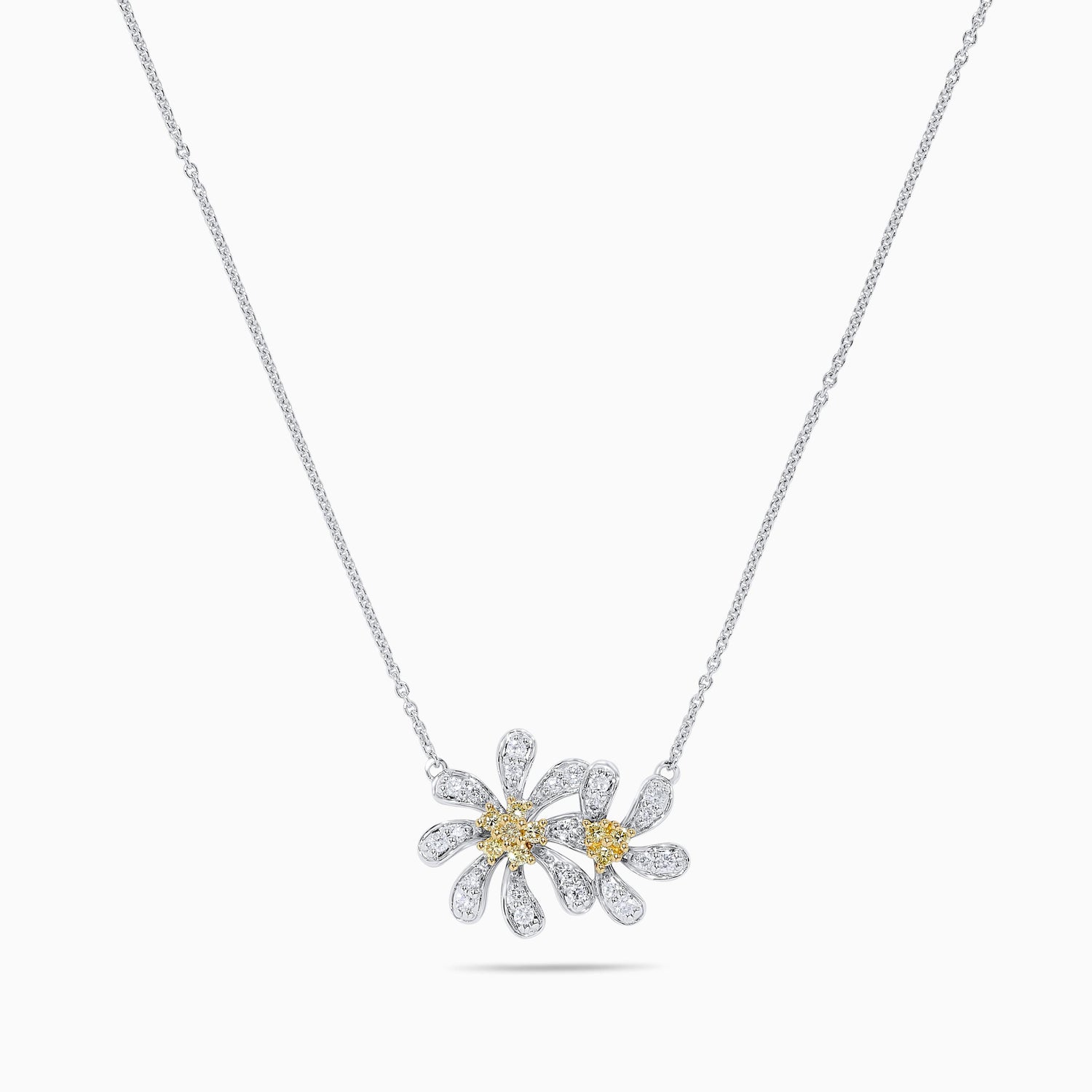Natural Yellow Round and White Diamond .35 Carat TW Gold Drop Pendant