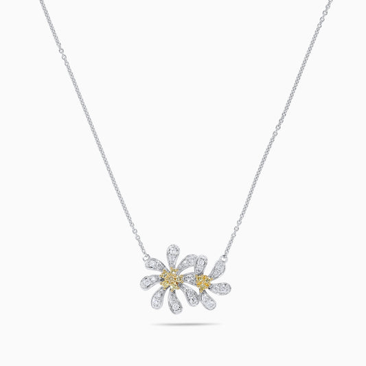 Natural Yellow Round and White Diamond .35 Carat TW Gold Drop Pendant