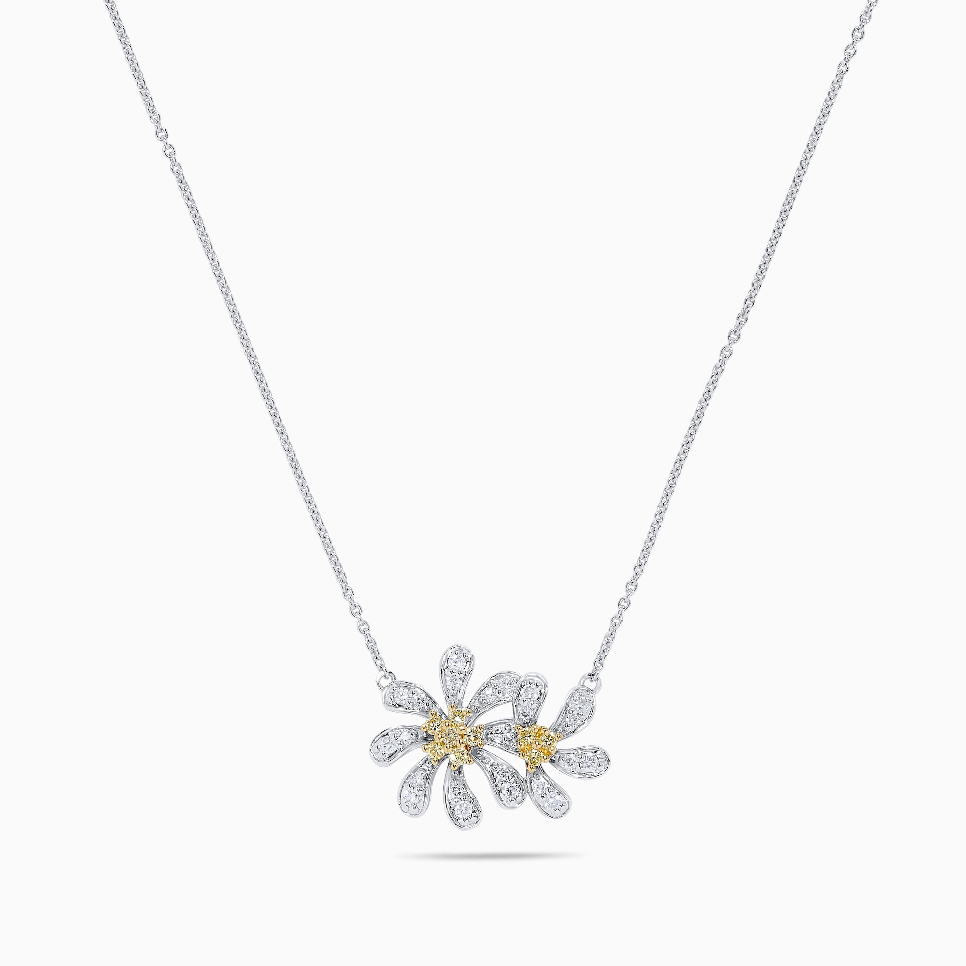 Natural Yellow Round and White Diamond .35 Carat TW Gold Drop Pendant