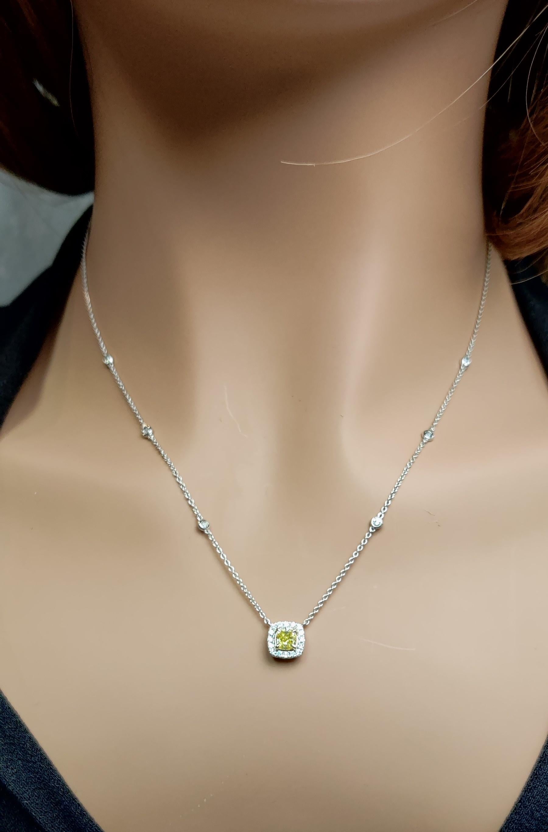 Natural Yellow Cushion Diamond 0.78 Carat TW Gold Drop Necklace