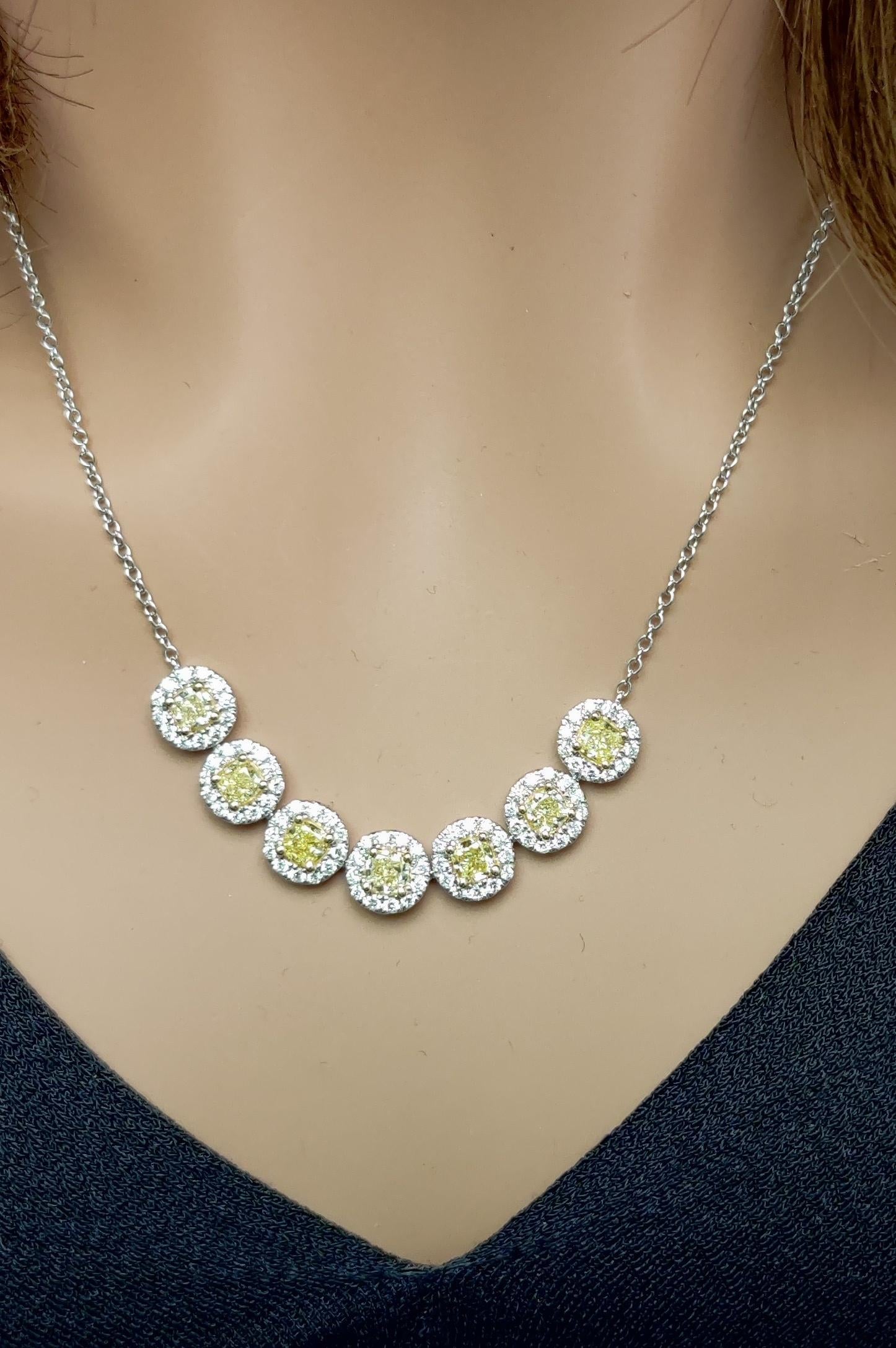 Natural Yellow Cushion Diamond 2.81 Carat TW Gold Drop Necklace