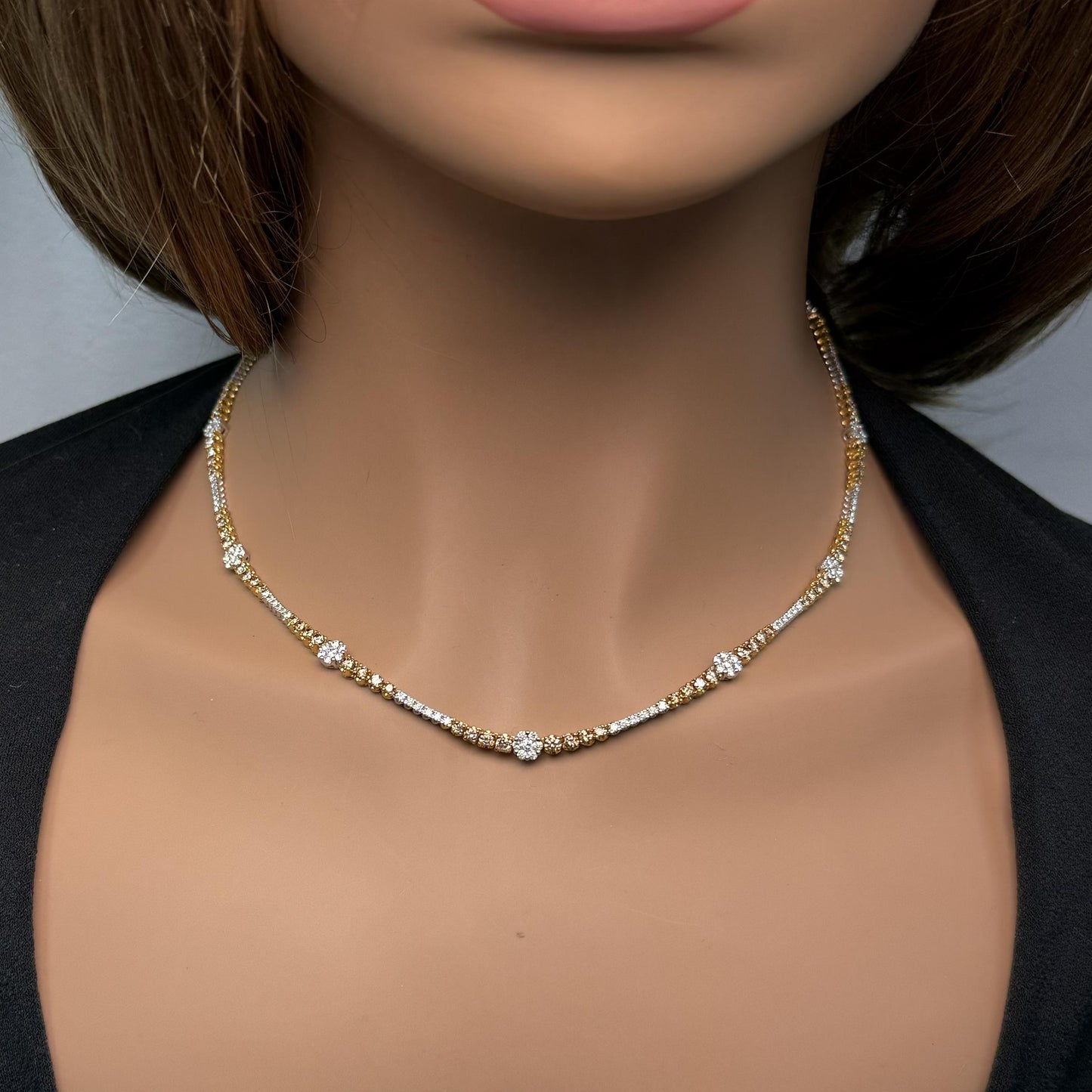 Natural Brown Round Diamond 8.18 Carat TW Gold Necklace