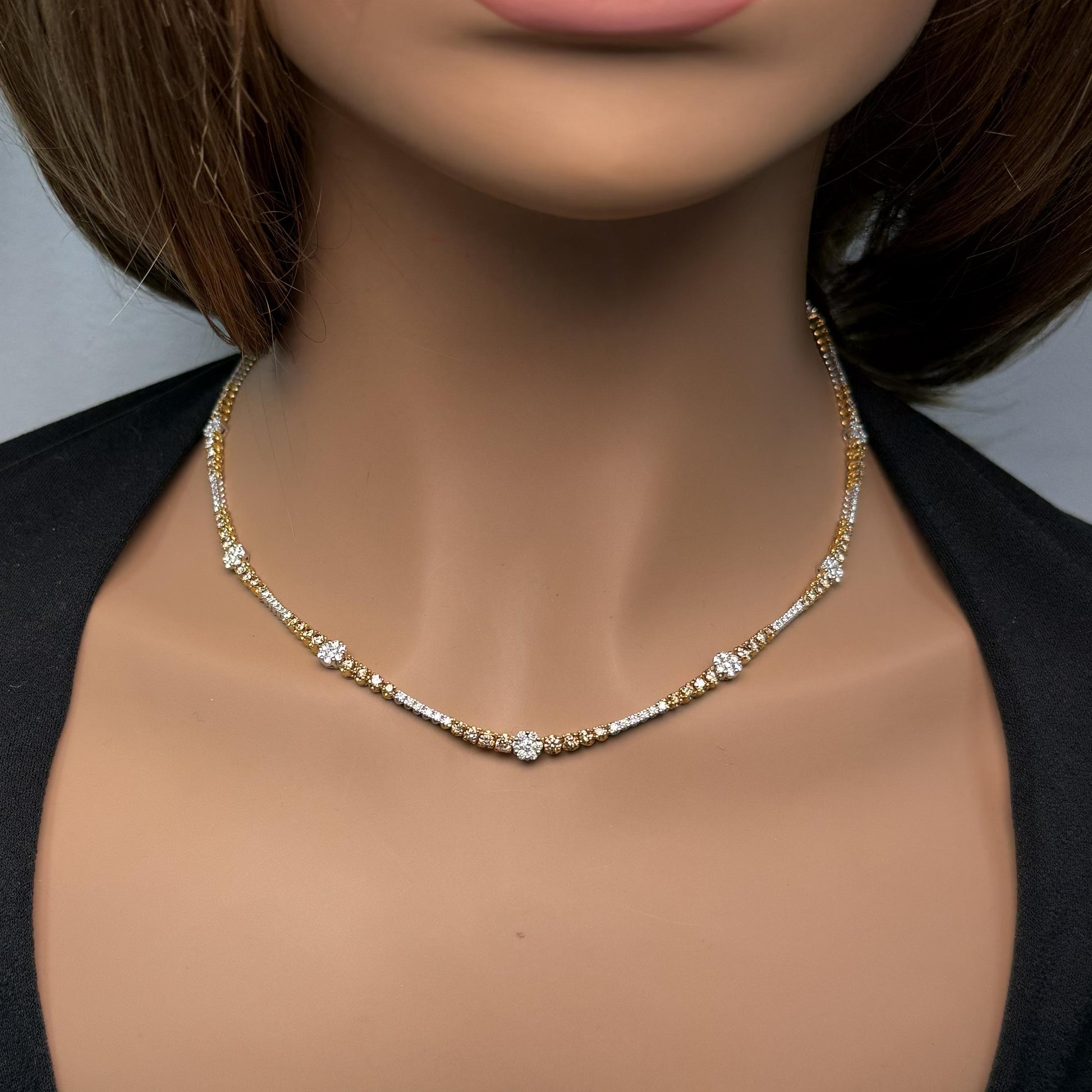 Natural Brown Round Diamond 8.18 Carat TW Gold Necklace