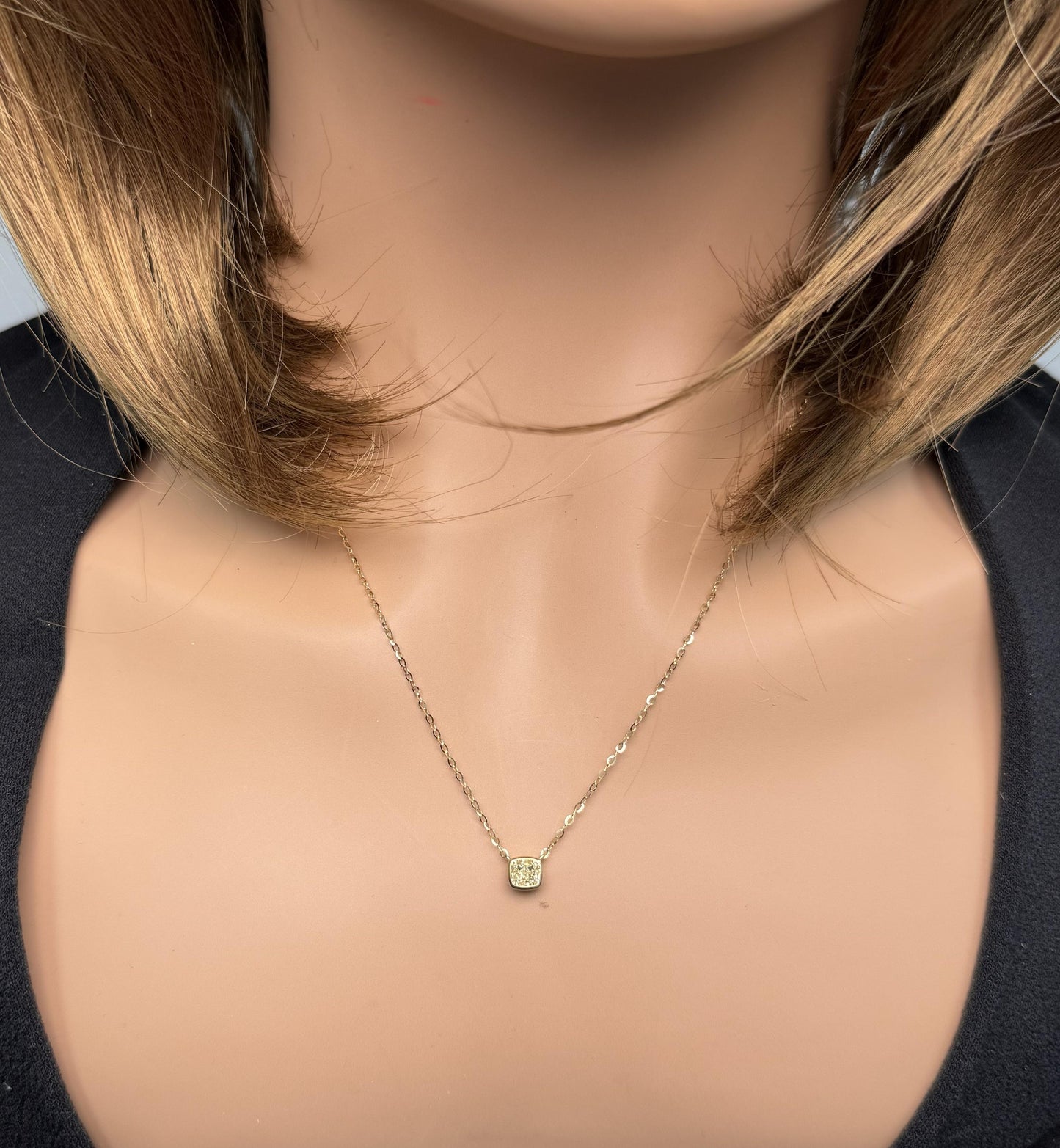 Natural Yellow Cushion Diamond 0.55 Carat TW Gold Necklace
