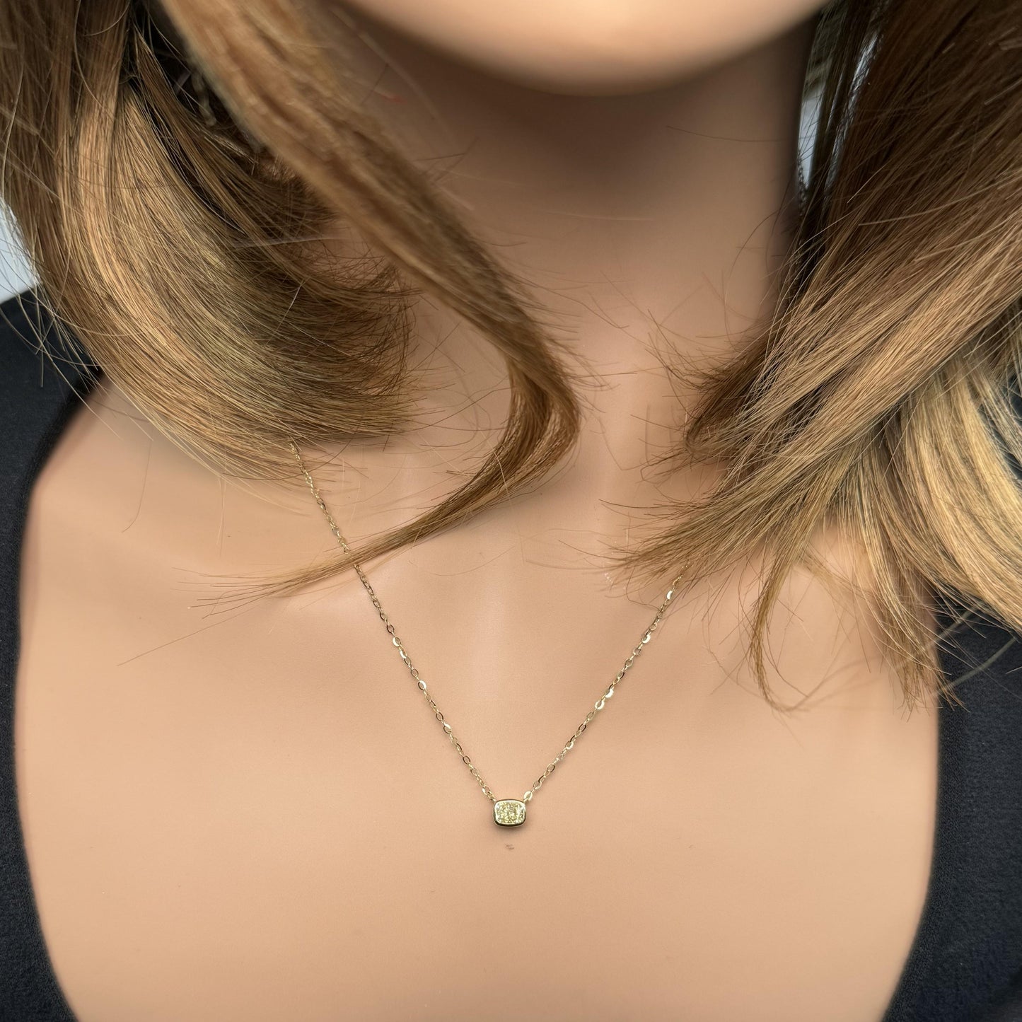 Natural Yellow Cushion Diamond 0.53 Carat TW Gold Necklace