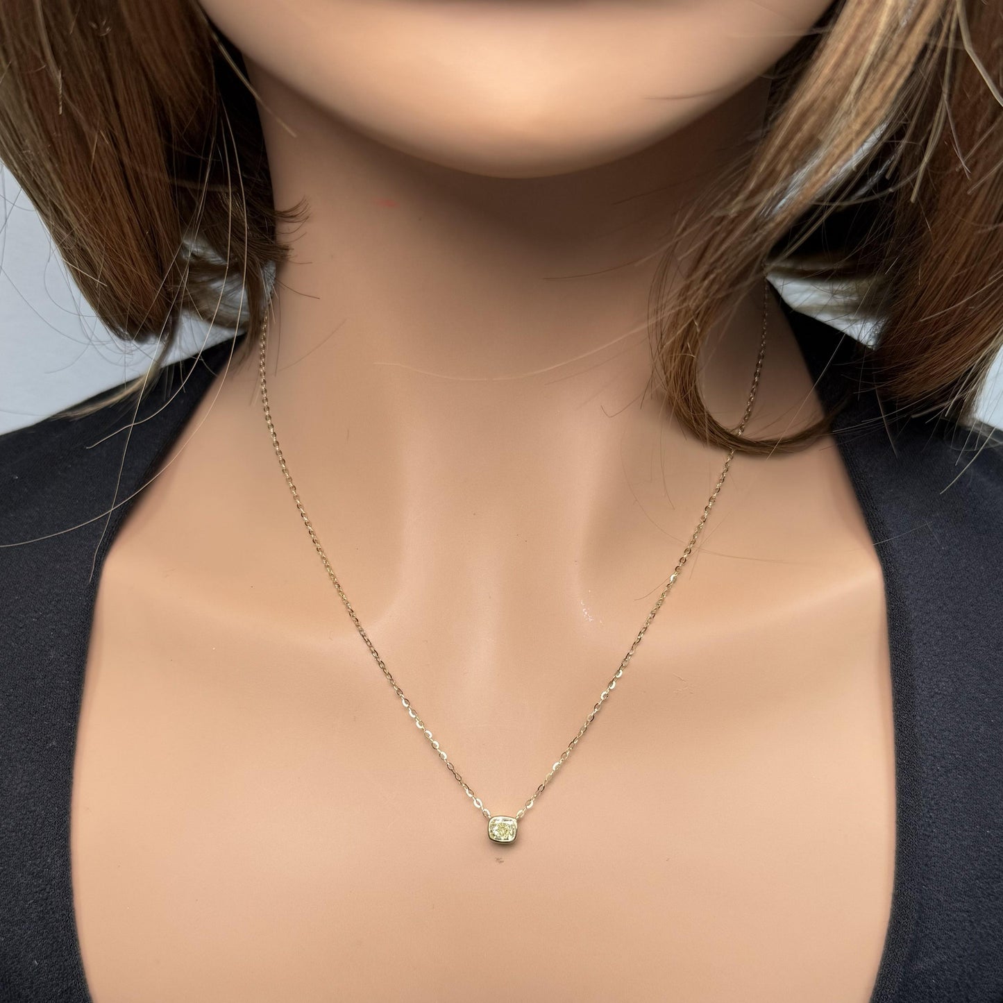 Natural Yellow Cushion Diamond 0.60 Carat TW Gold Necklace
