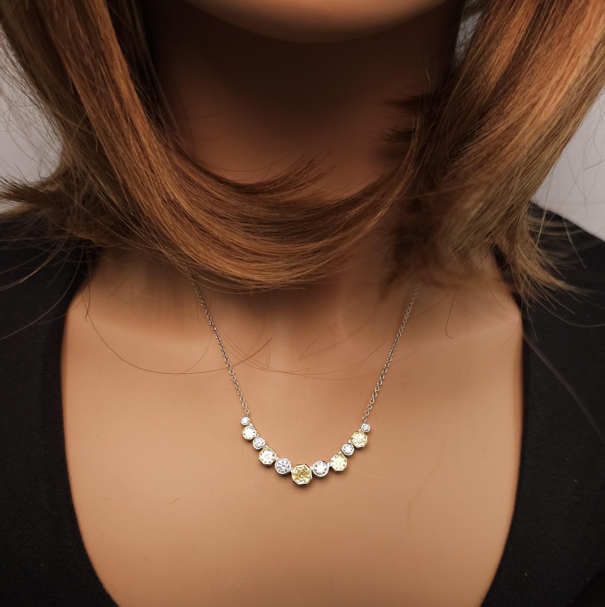 GIA Certified Fancy Yellow Hexagon Diamond 2.32 Carat TW Gold Drop Necklace