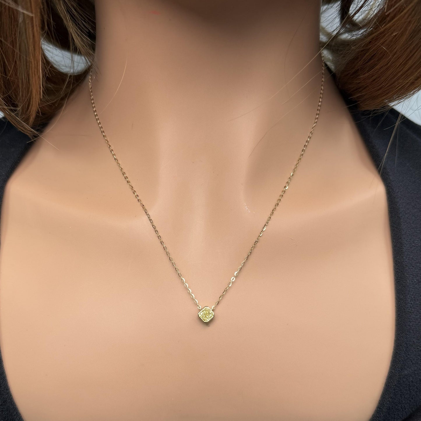 GIA Natural Fancy Light Yellow Radiant Diamond 0.70 Carat TW Gold Necklace
