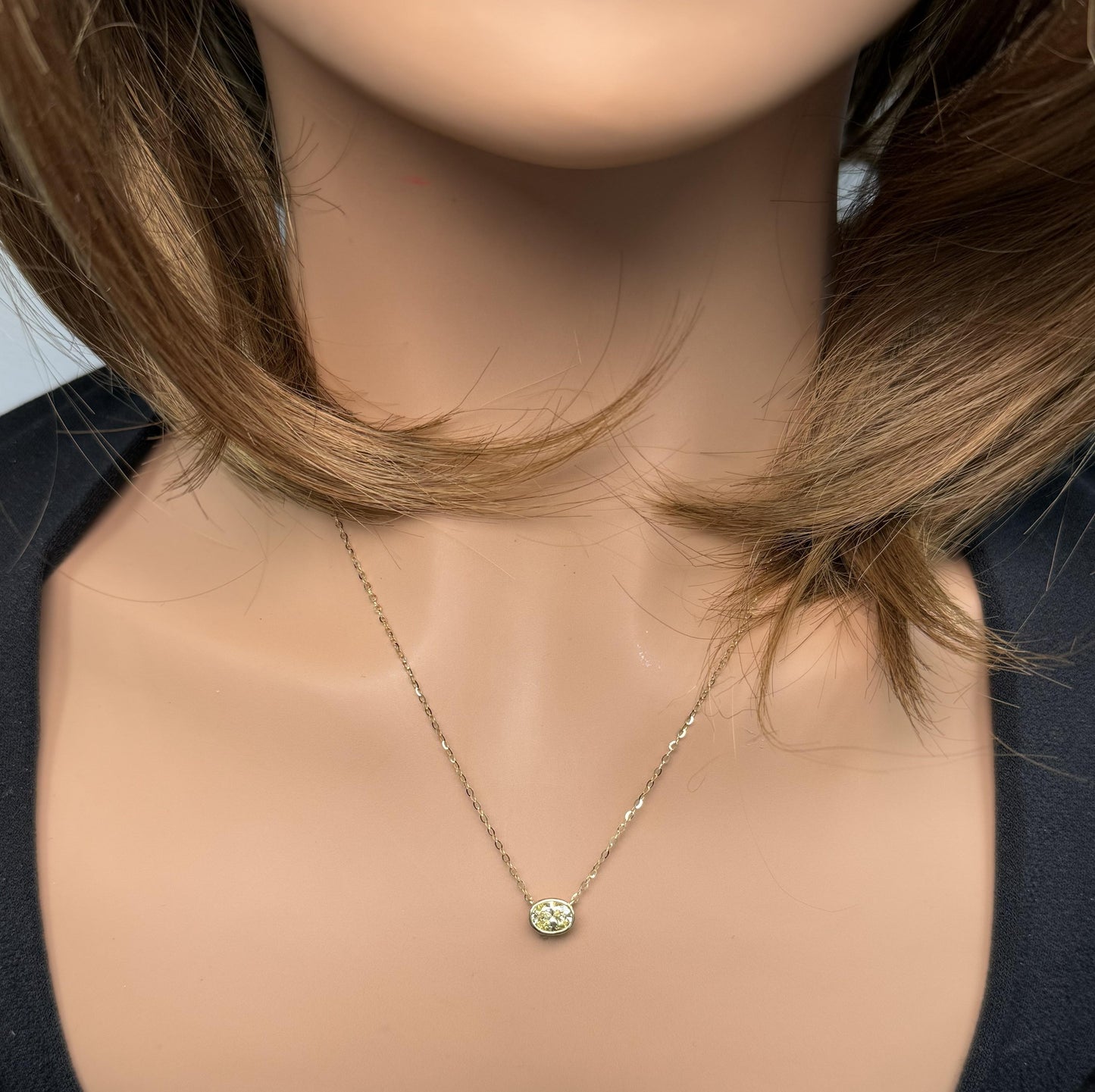 GIA Certified Natural Fancy Yellow Oval Diamond 0.74 Carat TW Gold Necklace