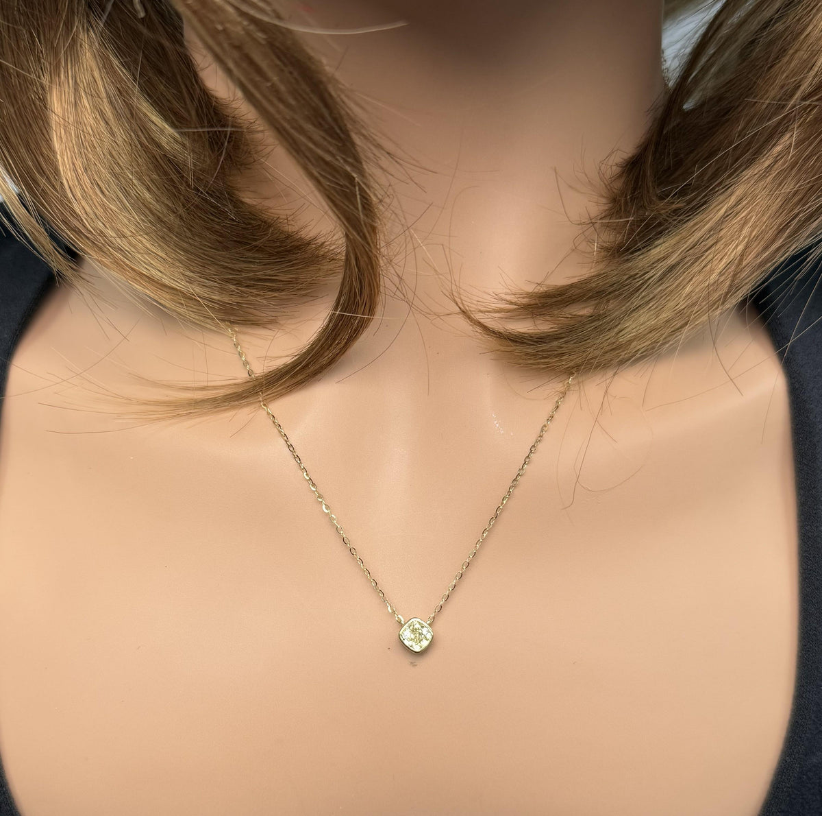 GIA Certified Natural Light Yellow Cushion Diamond 0.73 Carat TW Gold Necklace