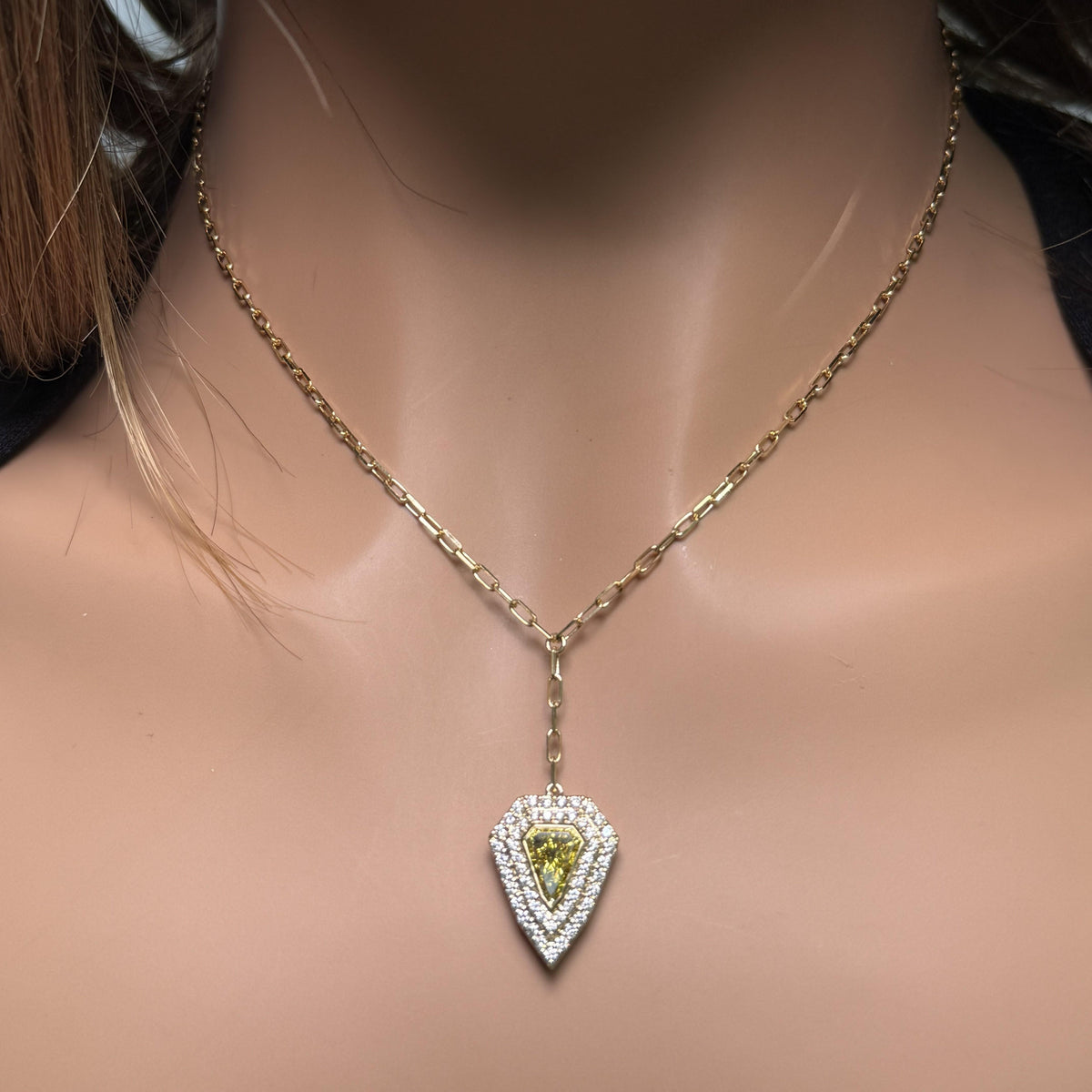GIA Certified Fancy Deep Yellow Trillion Diamond 1.19 Carat TW Gold Necklace