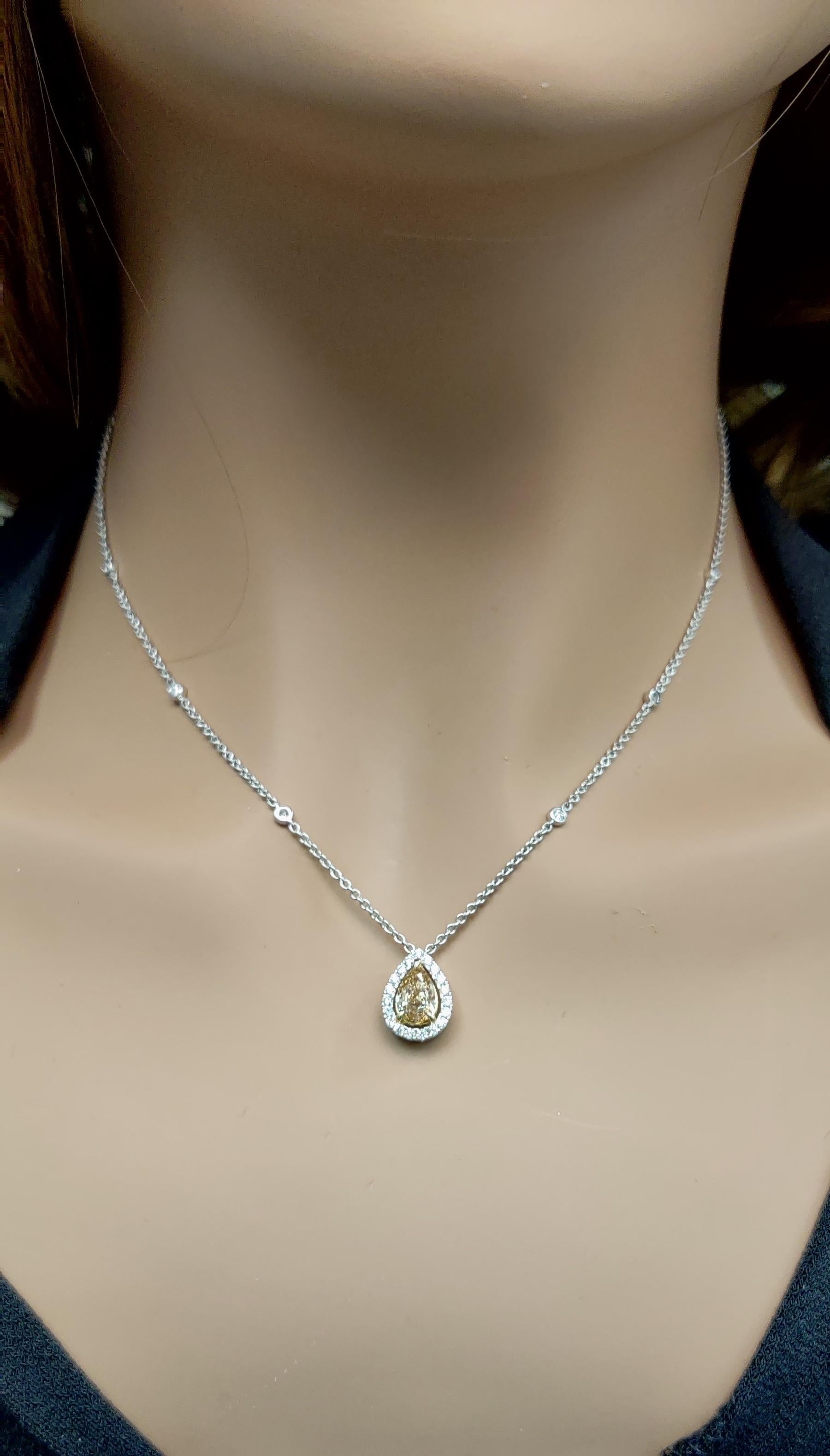 GIA Certified Natural Brown-Yellow Pear Diamond 1.43 Carat TW Gold Necklace