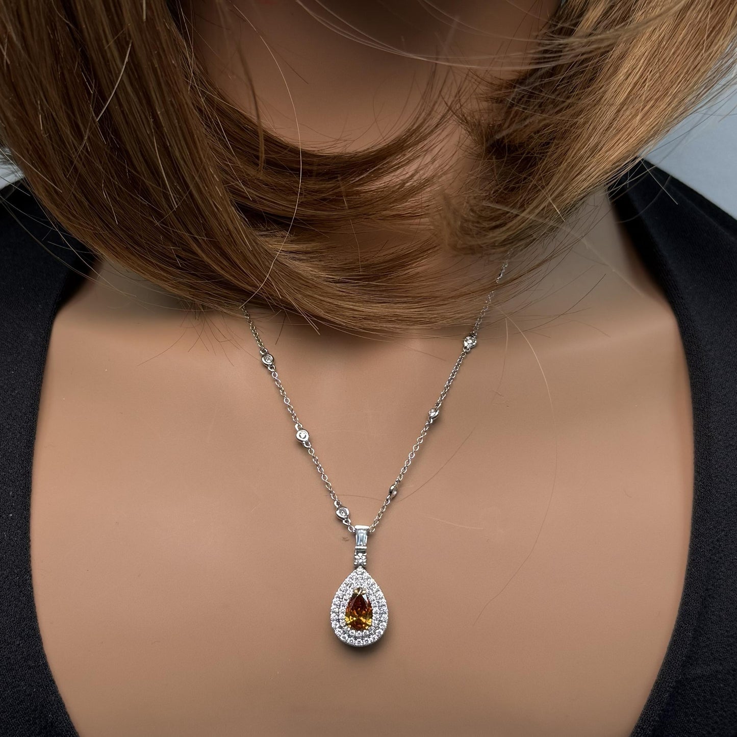 GIA Fancy Deep Brownish Yellowish Orange Pear Diamond 1.95 CTS Gold Necklace