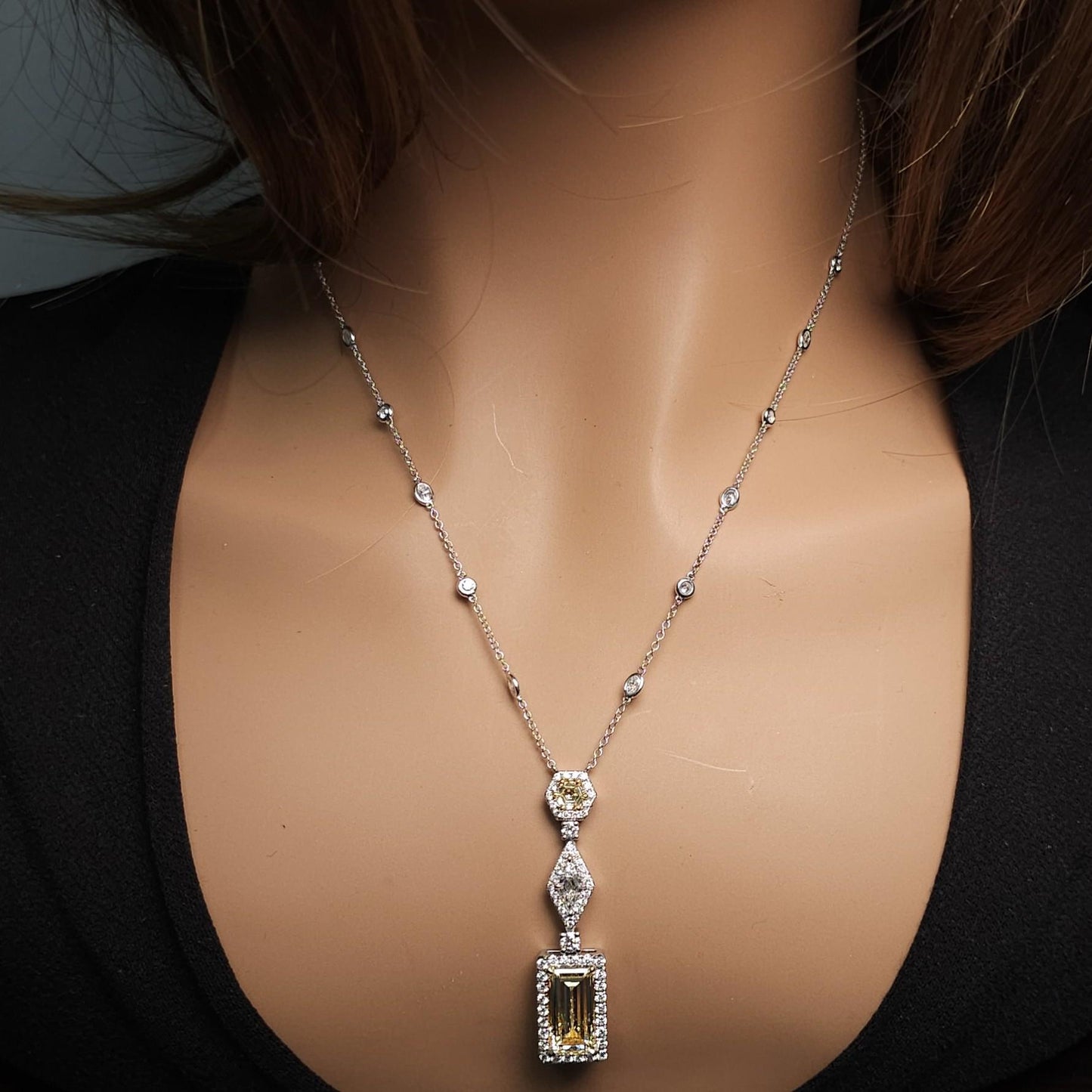 GIA Certified Flawless Yellow Baguette Diamond 5.36 Carat TW Gold Drop Necklace