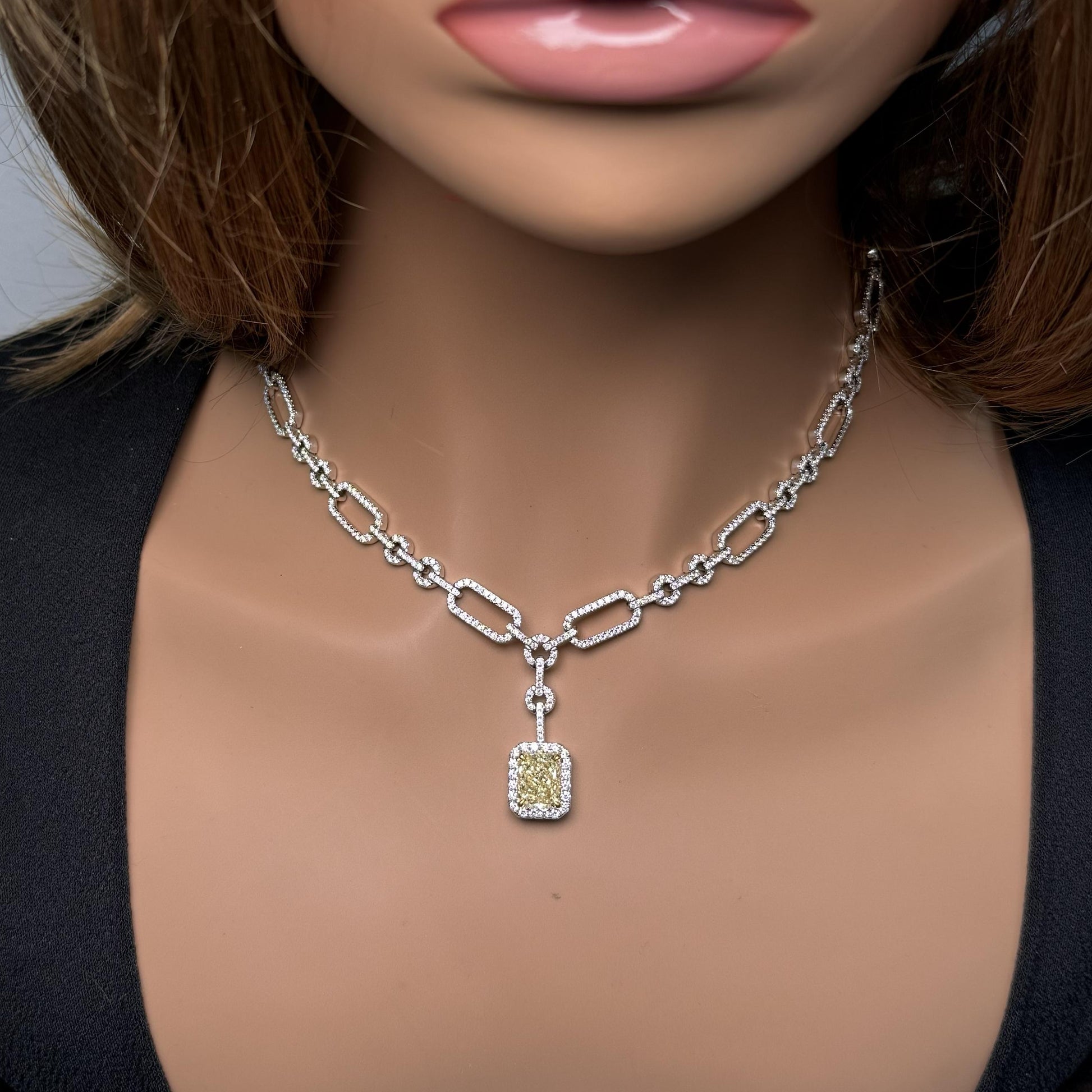 GIA Certified Natural Yellow Radiant Diamond 7.91 Carat TW Gold Drop Necklace